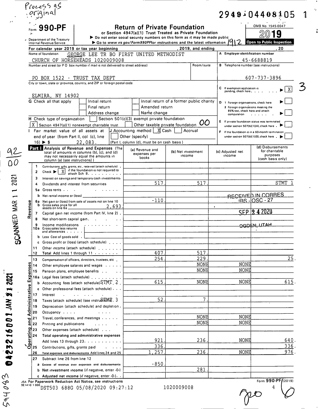 Image of first page of 2019 Form 990PF for George Lee TR Bo First United Methodist