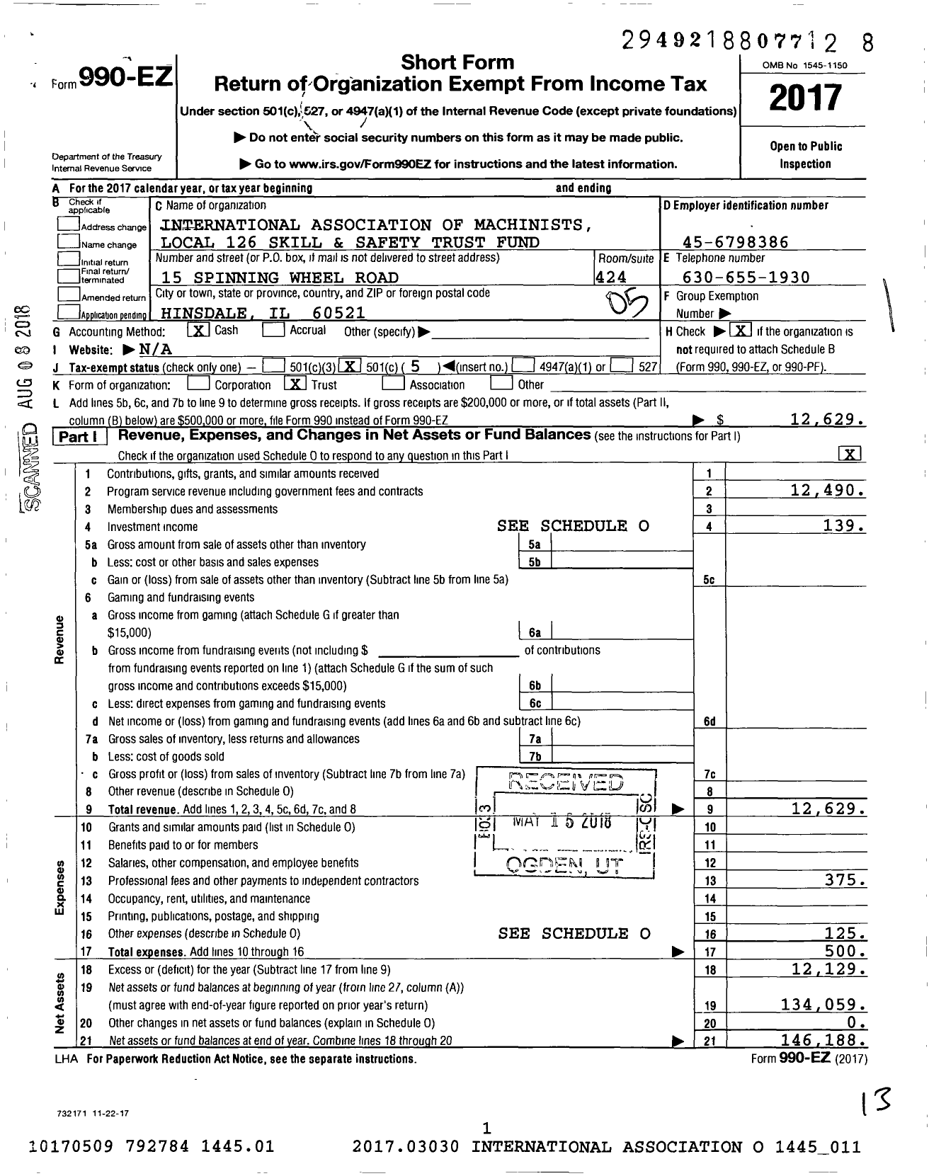 Image of first page of 2017 Form 990EO for International Association of Machinists Local 126 Skill and Safety Trust Fund