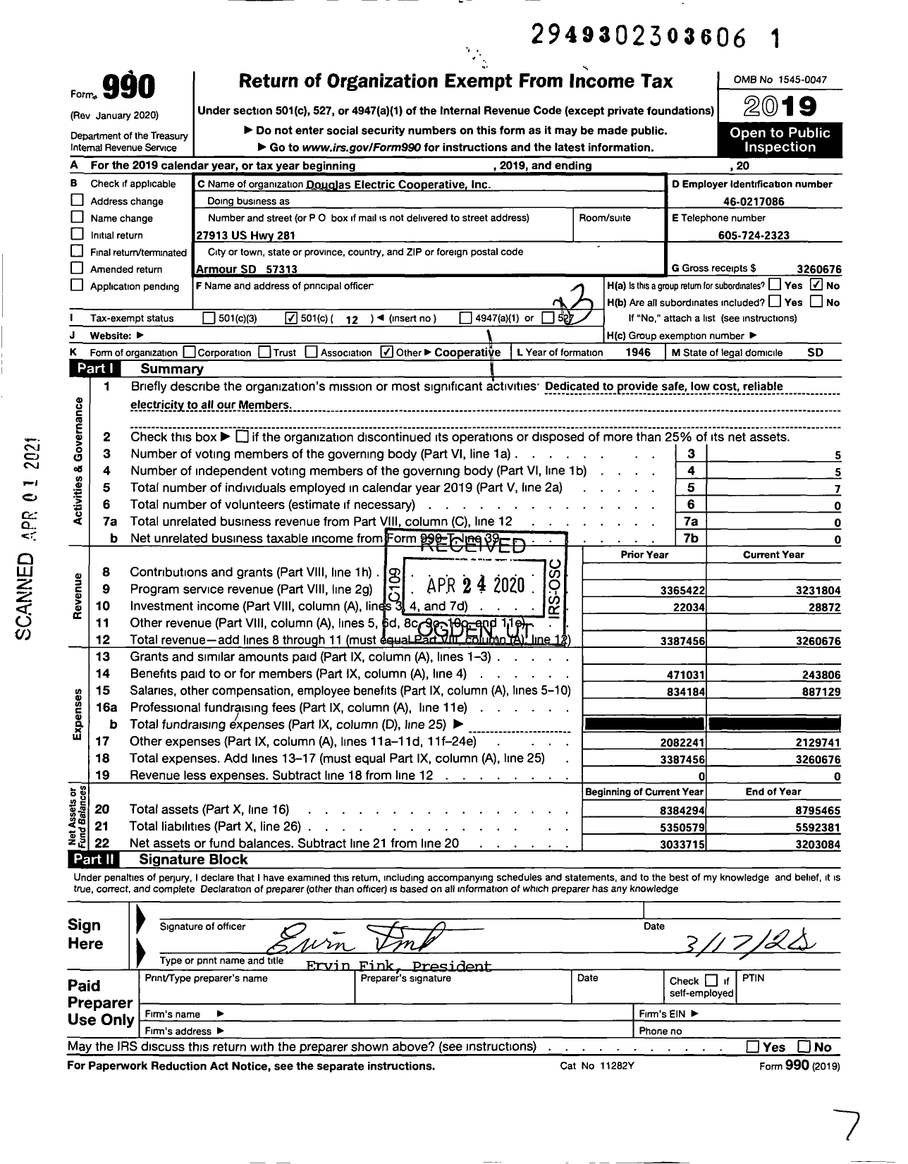 Image of first page of 2019 Form 990 for Douglas Electric Cooperative