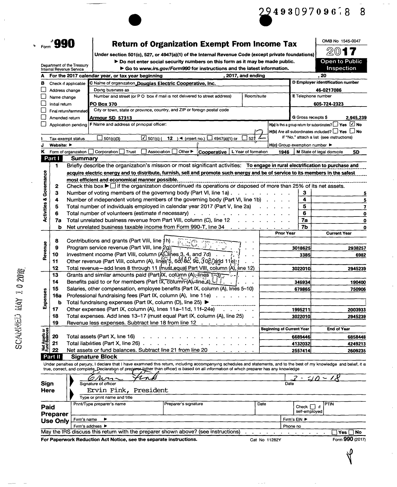 Image of first page of 2017 Form 990O for Douglas Electric Cooperative