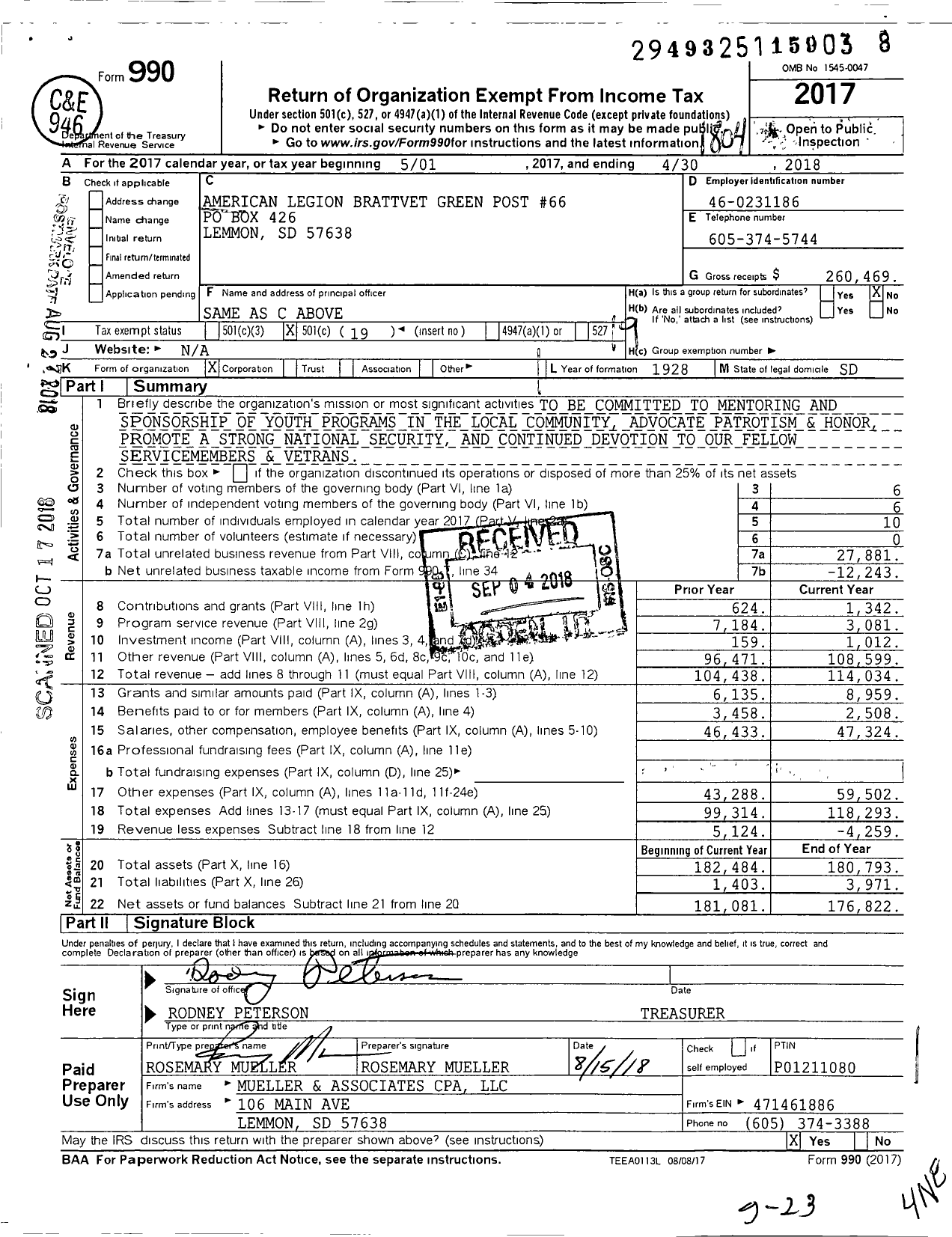 Image of first page of 2017 Form 990O for American Legion - 0066 Brattvet-Green