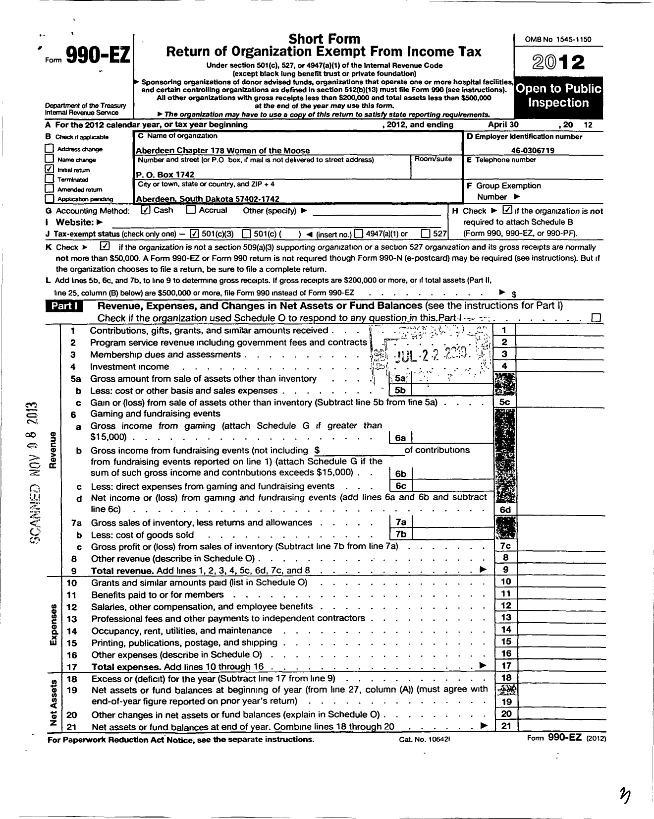 Image of first page of 2011 Form 990EZ for Loyal Order of Moose - 178