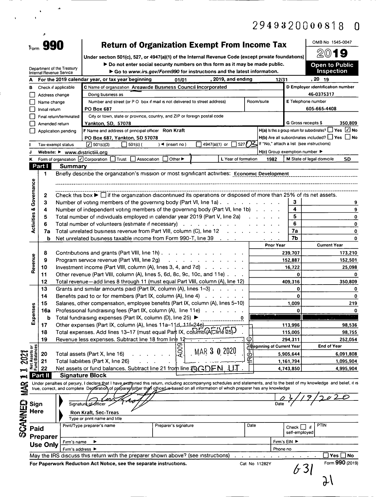 Image of first page of 2019 Form 990 for Areawide Business Council Incorporated