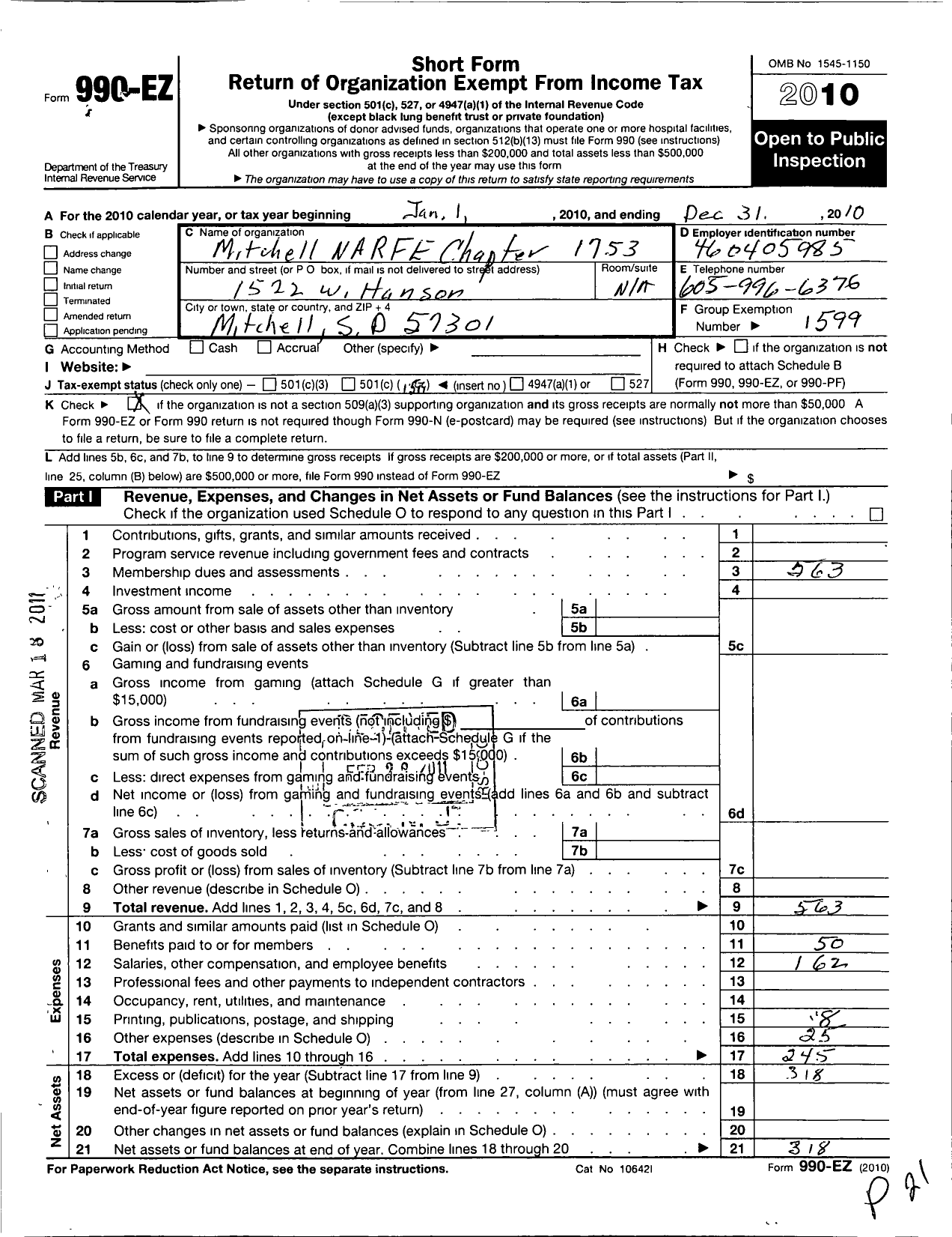 Image of first page of 2010 Form 990EO for National Active and Retired Federal Employees Association - 1753