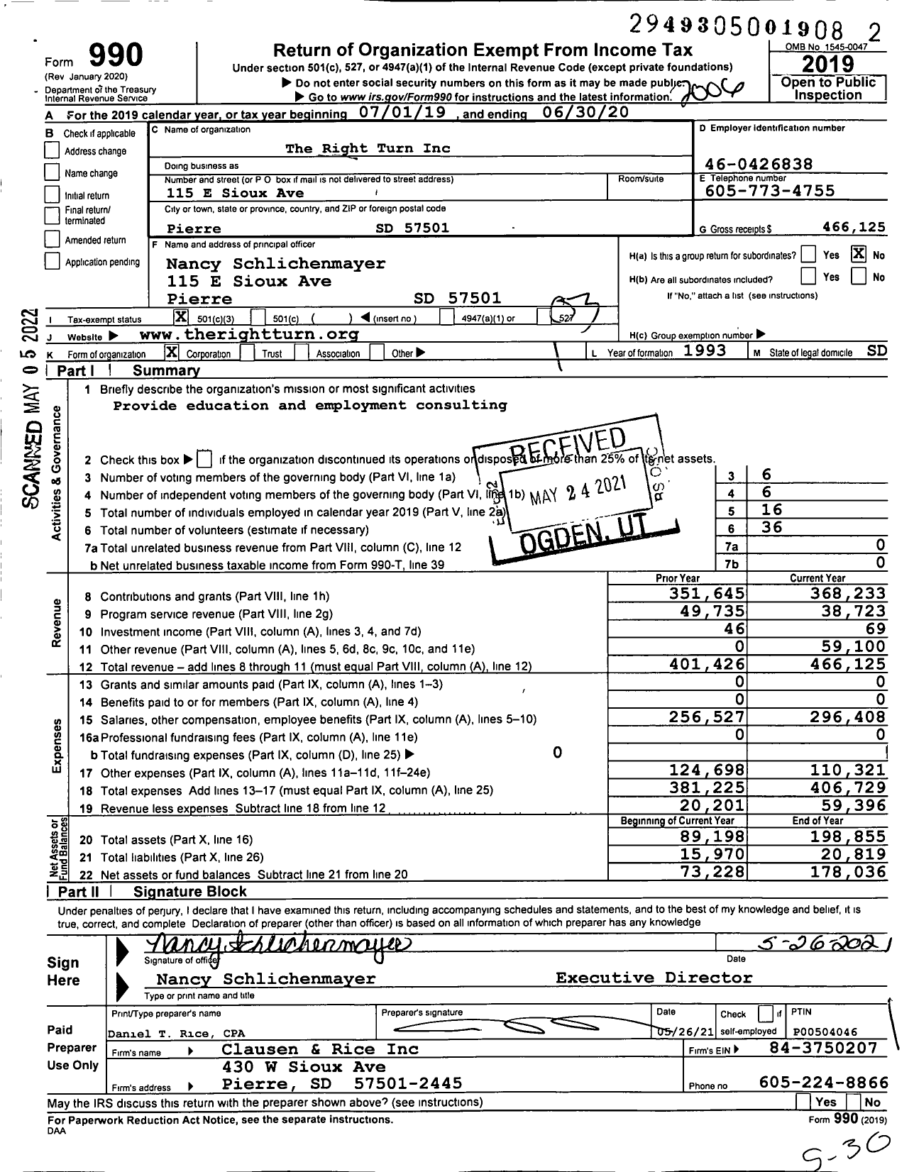 Image of first page of 2019 Form 990 for The Right Turn