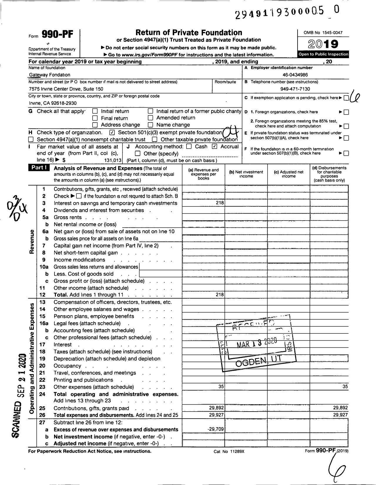 Image of first page of 2019 Form 990PR for Gateway 2000 Foundation