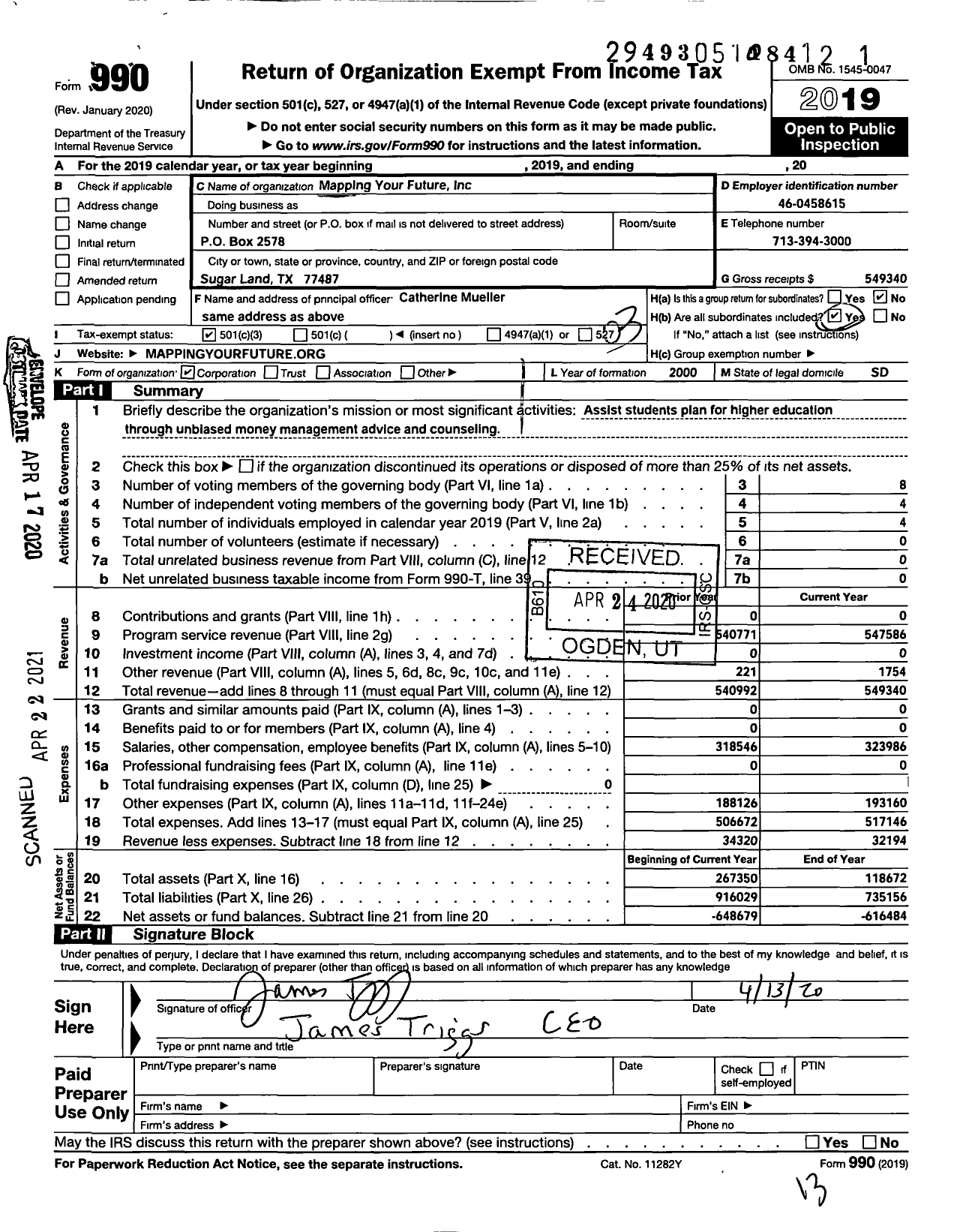 Image of first page of 2019 Form 990 for Mapping Your Future