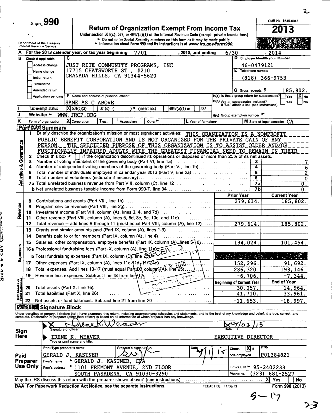 Image of first page of 2013 Form 990 for Just Rite Community Programs