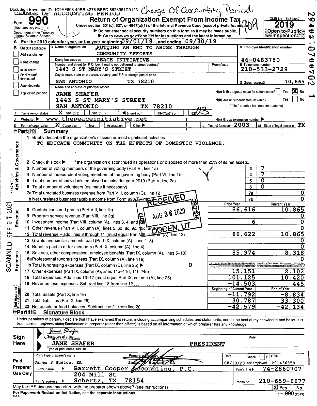 Image of first page of 2018 Form 990 for Peace Initiative