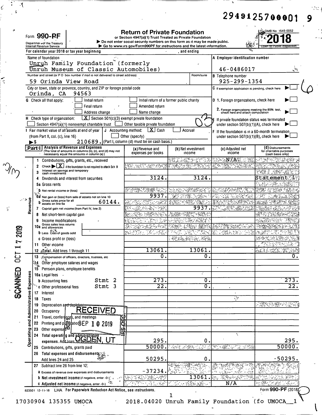Image of first page of 2018 Form 990PF for Unruh Family Foundation