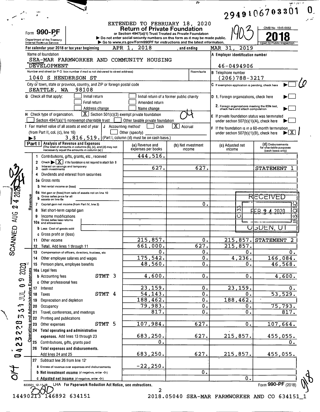 Image of first page of 2018 Form 990PR for Sea-Mar Farmworker and Community Housing Development