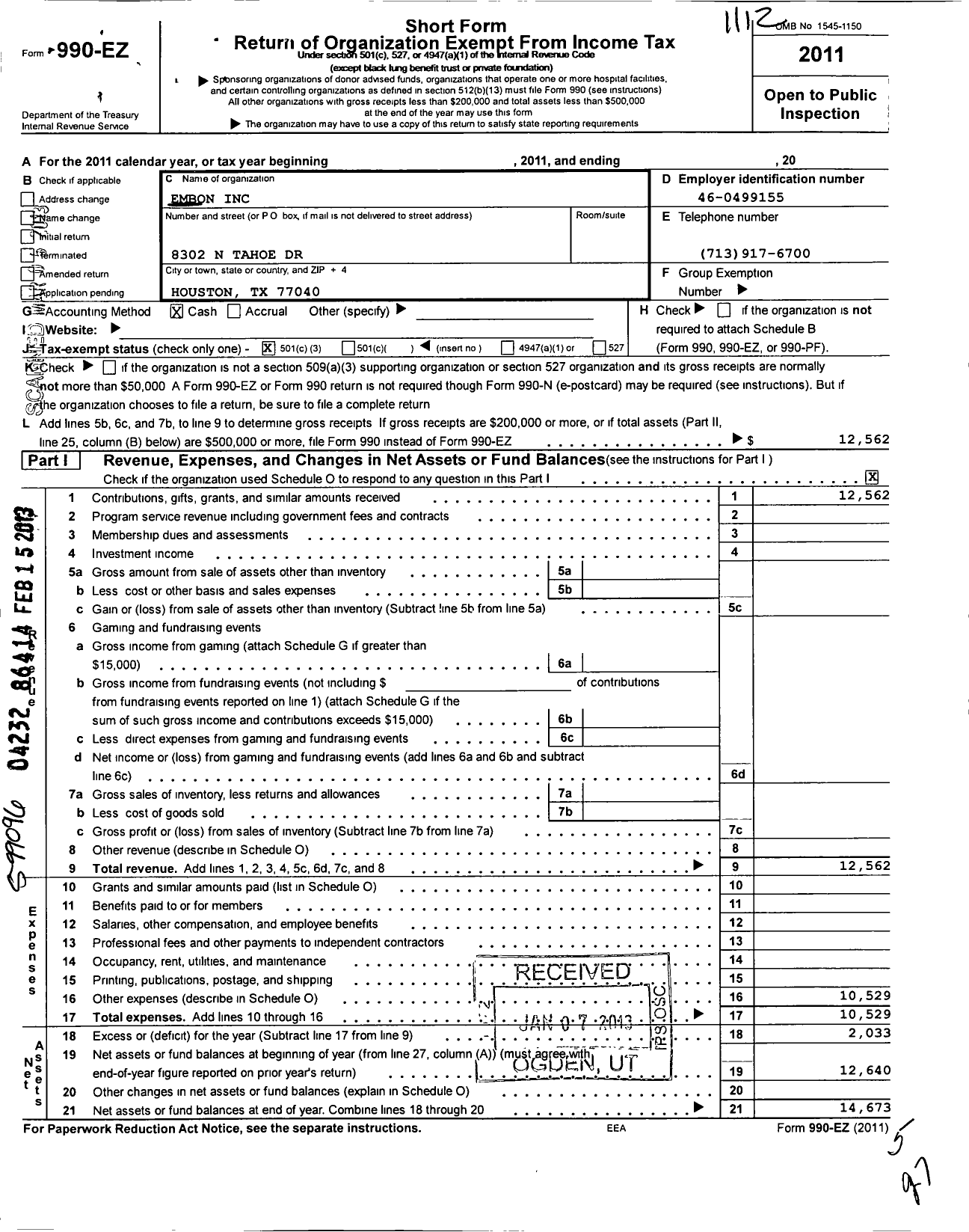 Image of first page of 2011 Form 990EZ for Embon