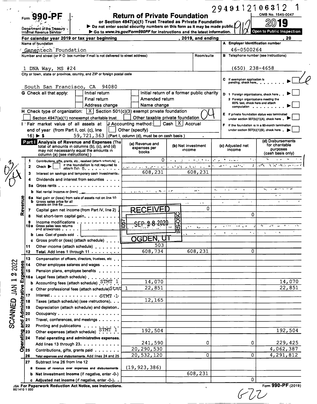 Image of first page of 2019 Form 990PF for Genentech Foundation