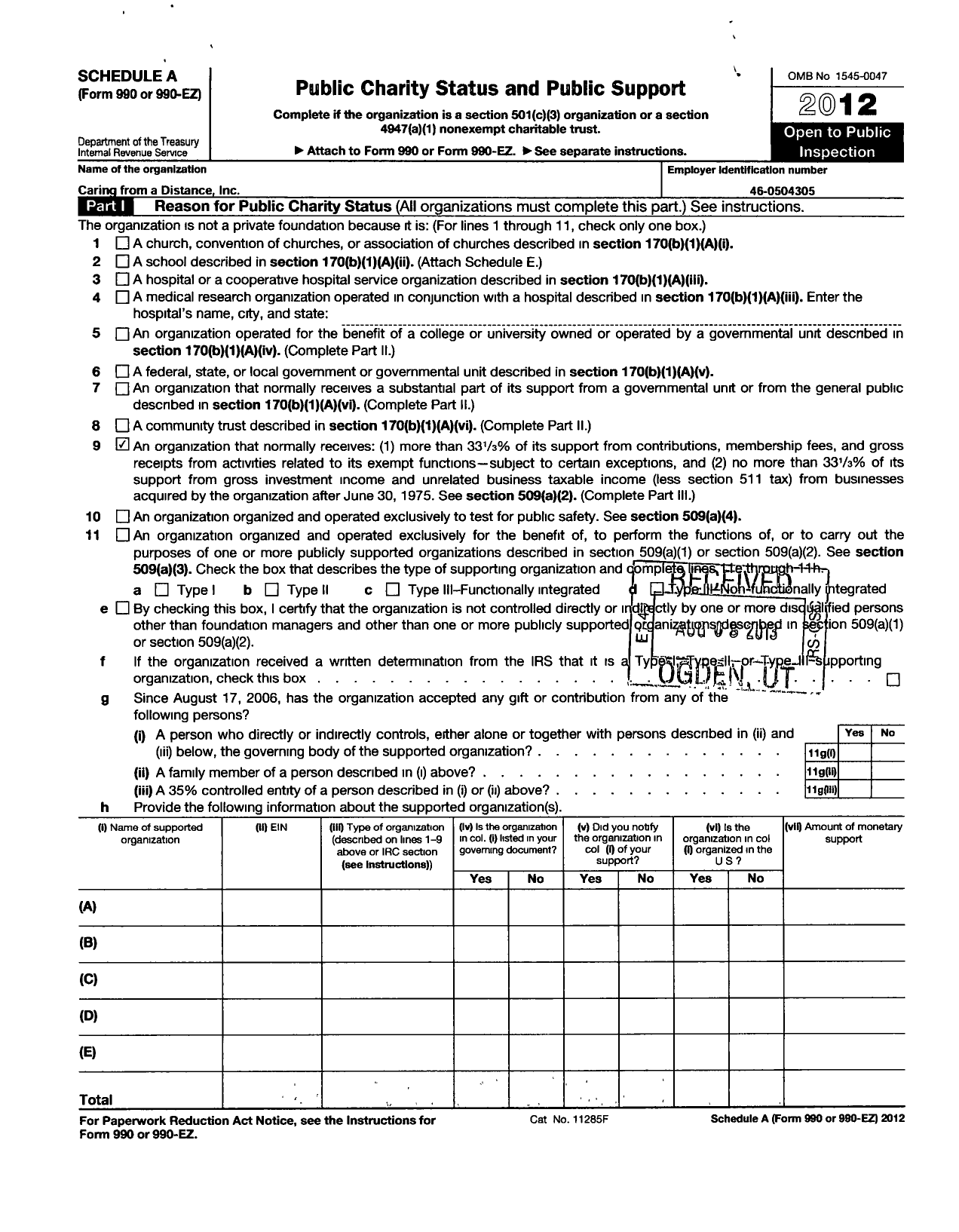 Image of first page of 2012 Form 990ER for Caring From A Distance