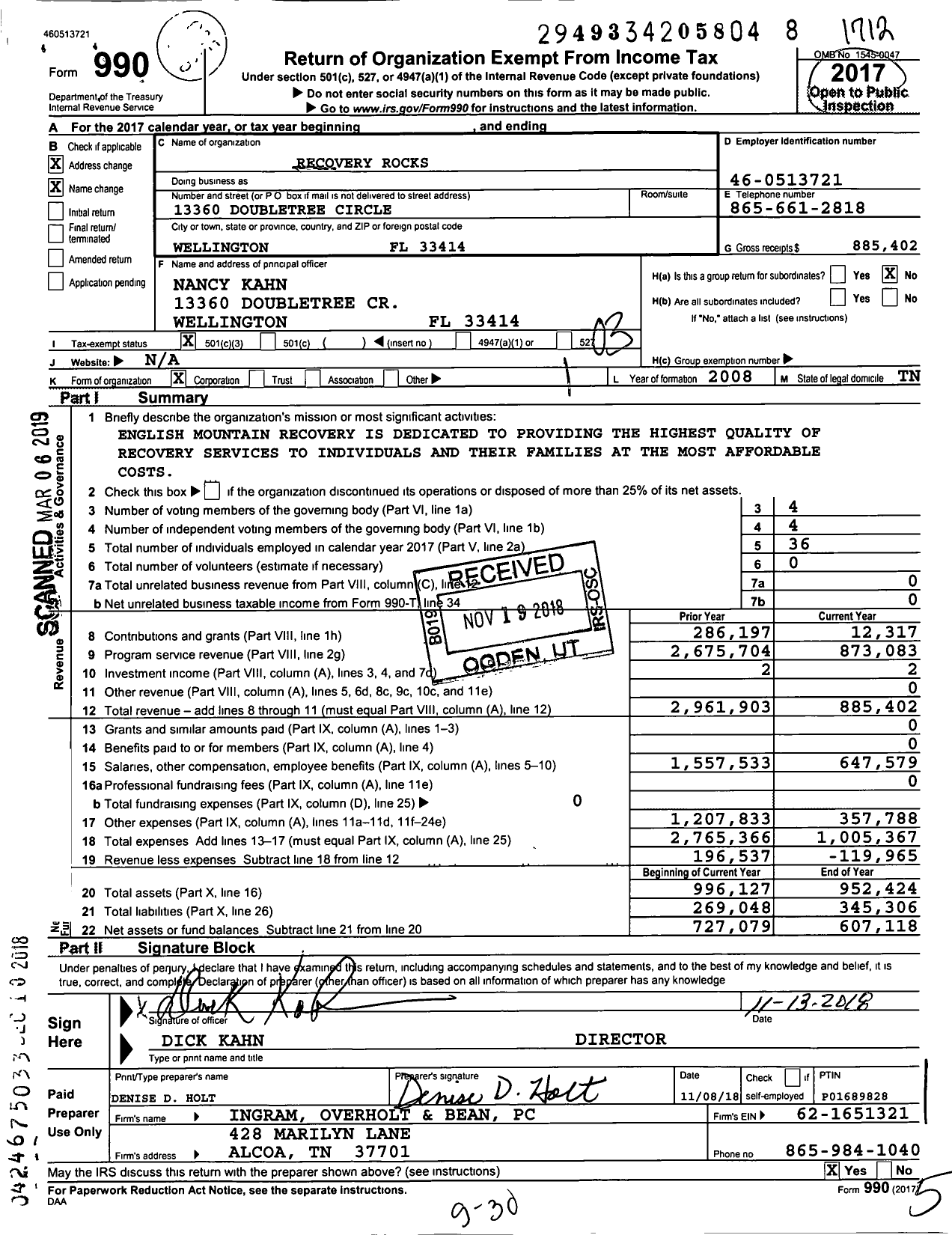 Image of first page of 2017 Form 990 for Recovery Rocks