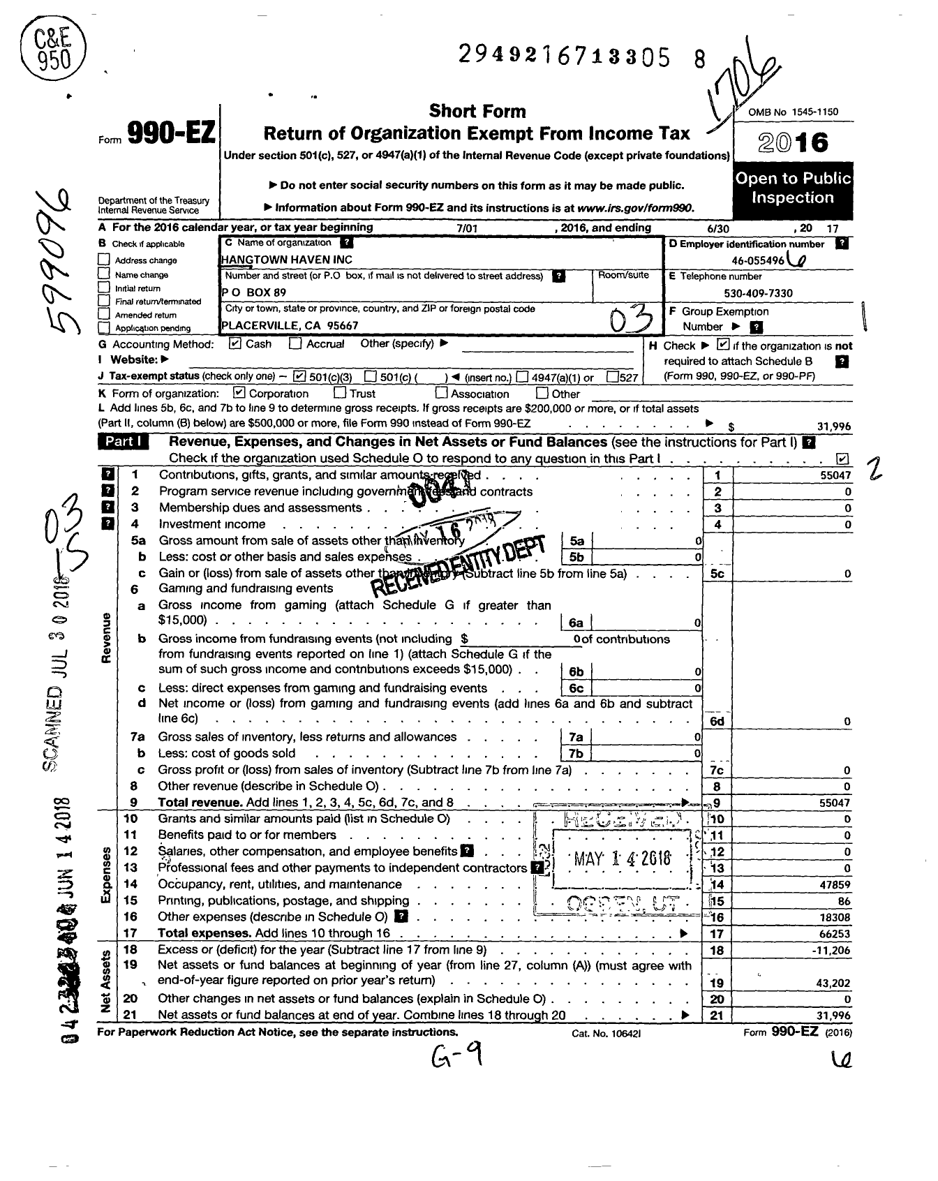 Image of first page of 2016 Form 990EZ for Housing El Dorado