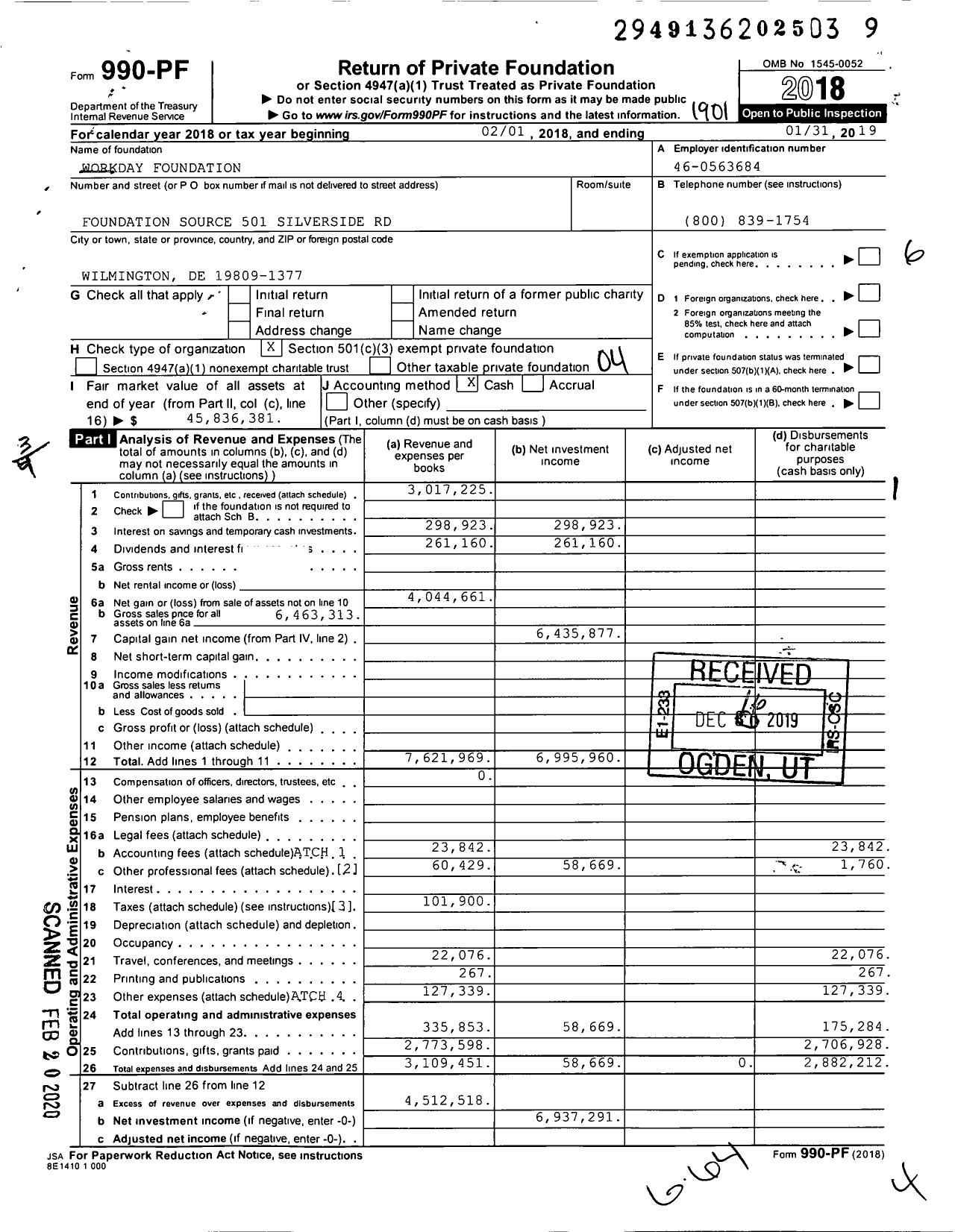 Image of first page of 2018 Form 990PR for Workday Foundation