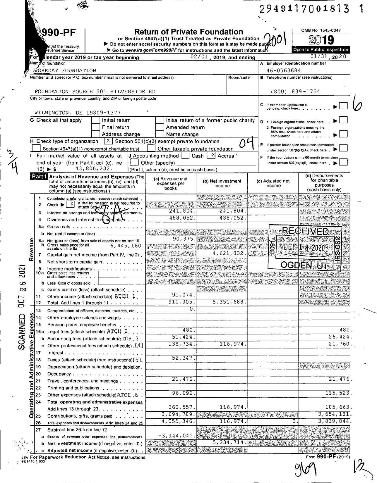 Image of first page of 2019 Form 990PF for Workday Foundation