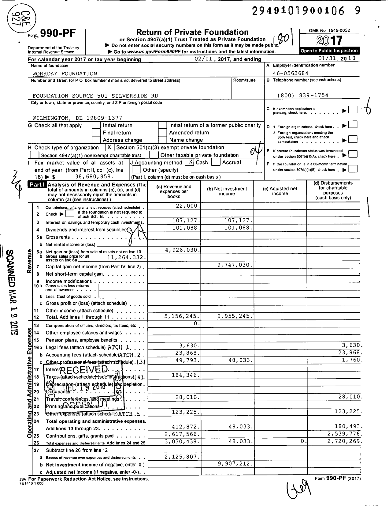 Image of first page of 2017 Form 990PF for Workday Foundation