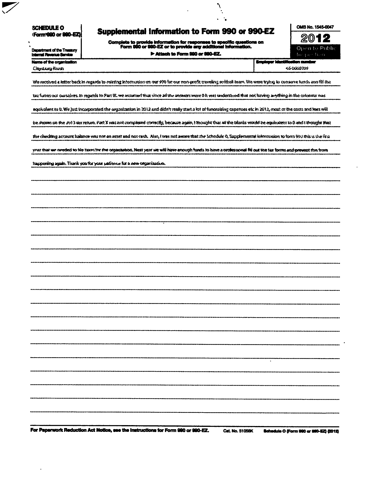 Image of first page of 2012 Form 990R for Claysburg Krush