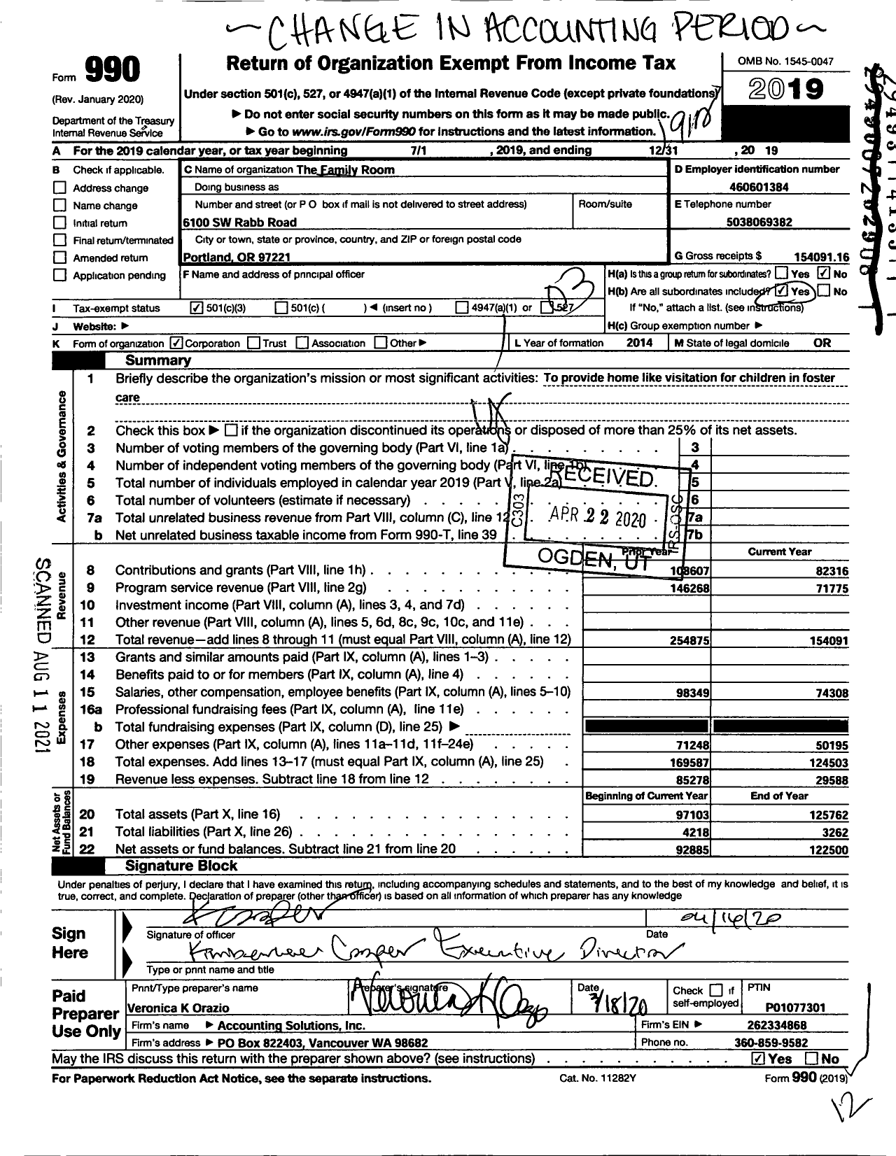 Image of first page of 2019 Form 990 for The Family Room