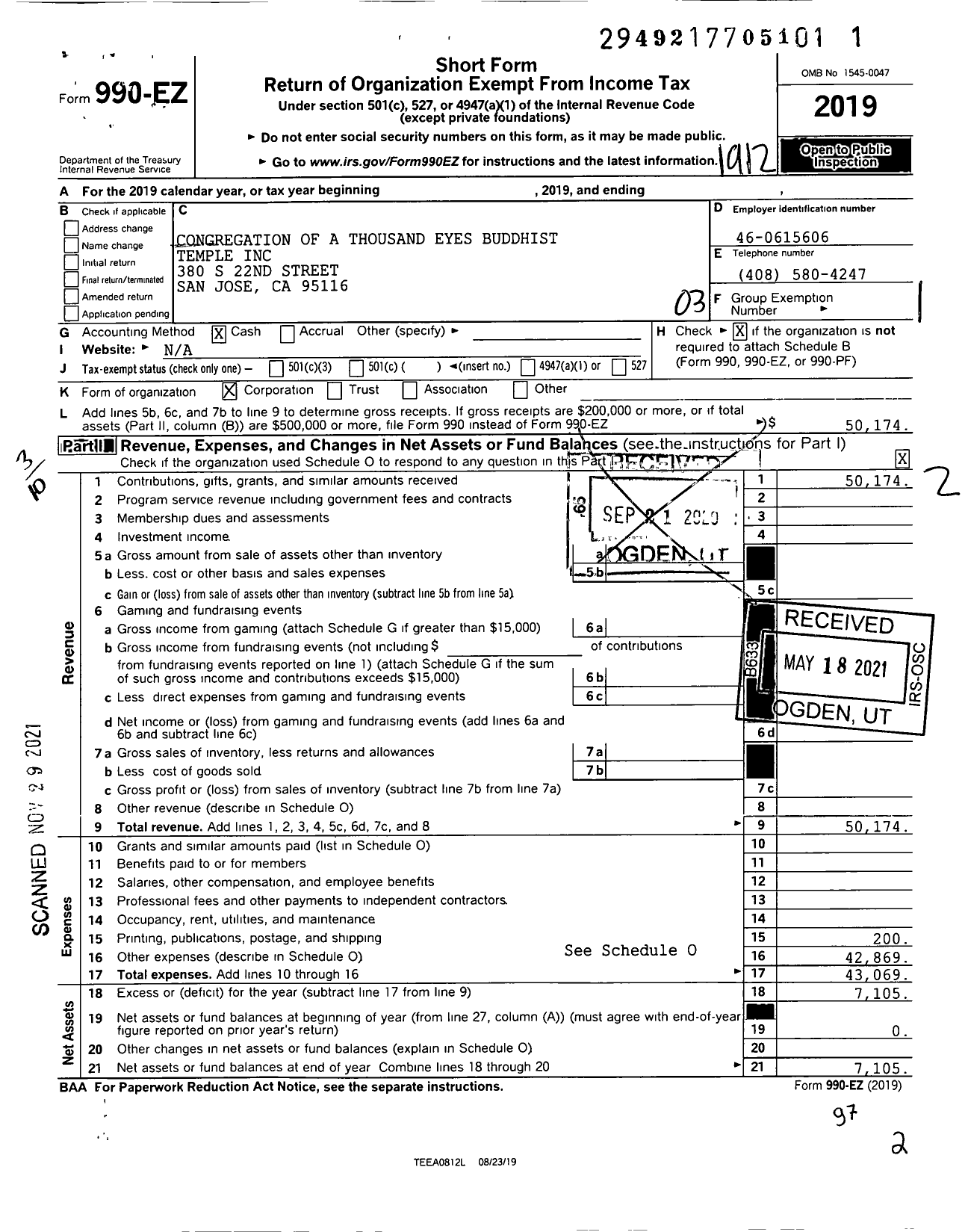 Image of first page of 2019 Form 990EZ for Chua Quang Duc