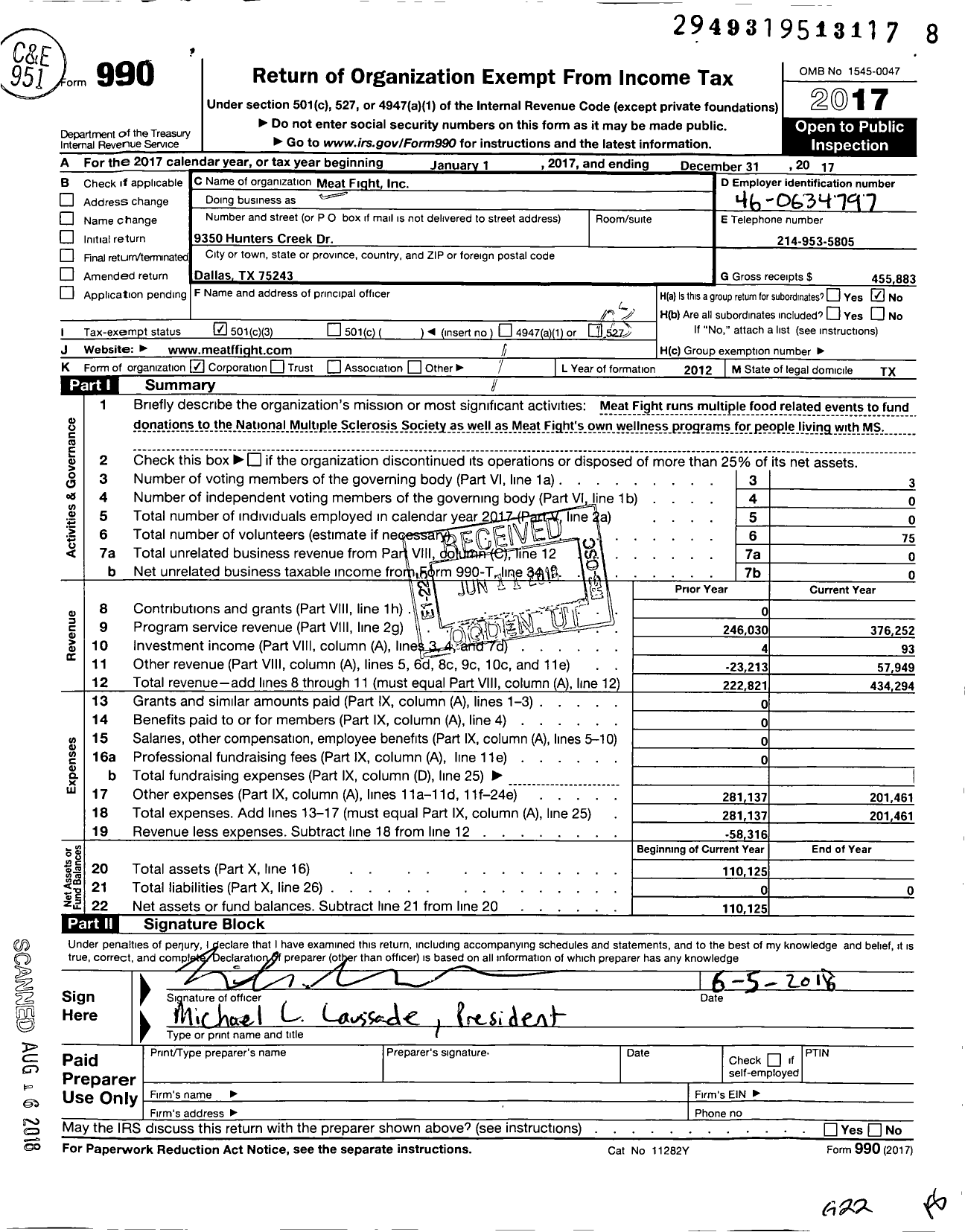 Image of first page of 2017 Form 990 for Meat Fight