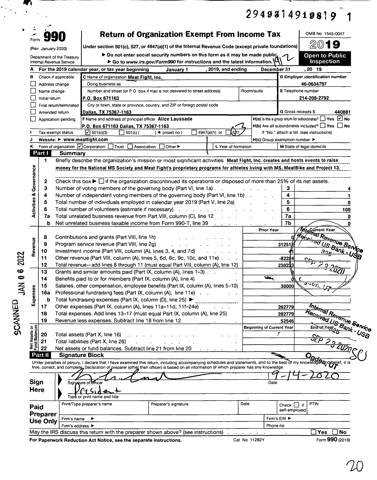 Image of first page of 2019 Form 990 for Meat Fight