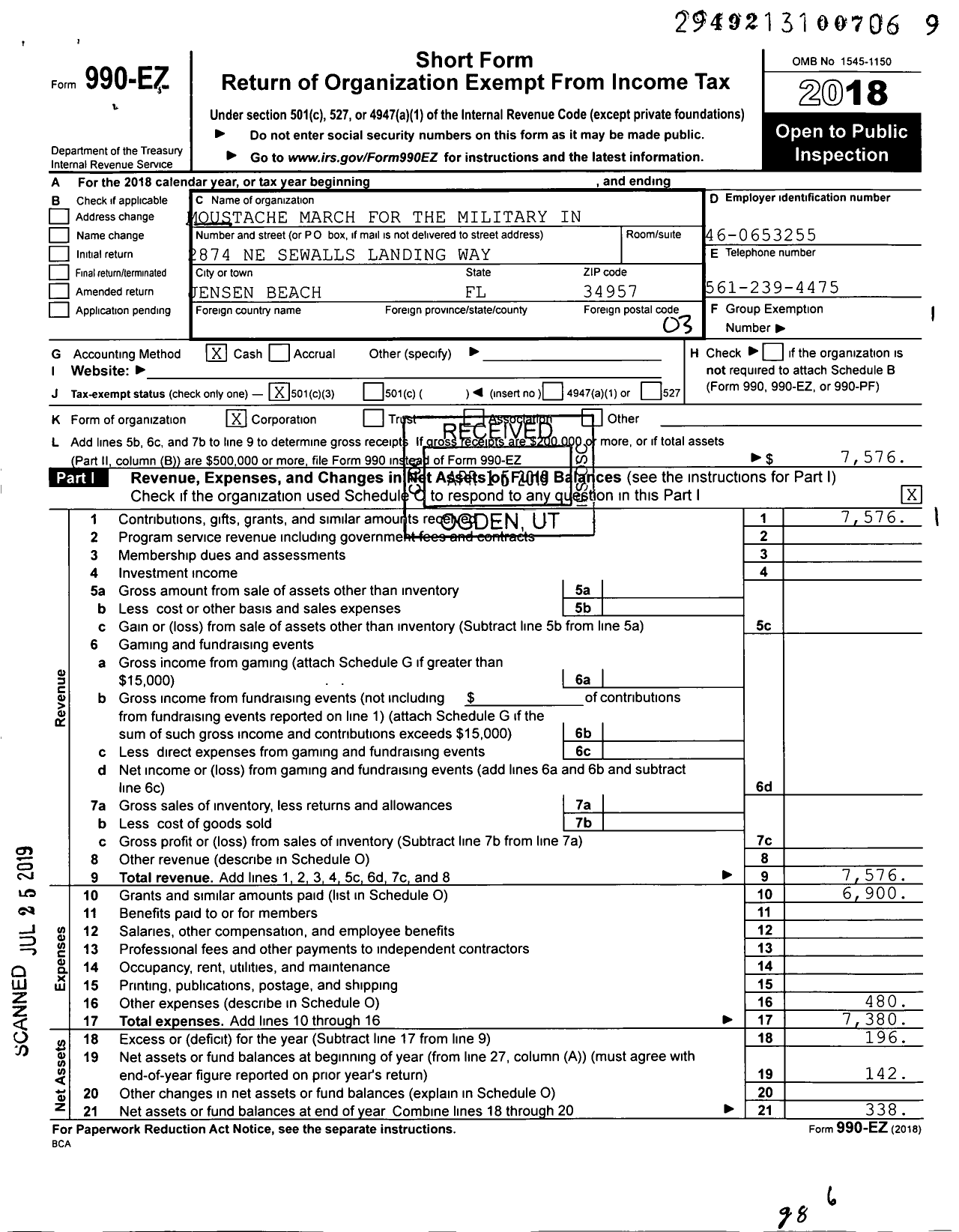 Image of first page of 2018 Form 990EZ for Moustache March for the Military in