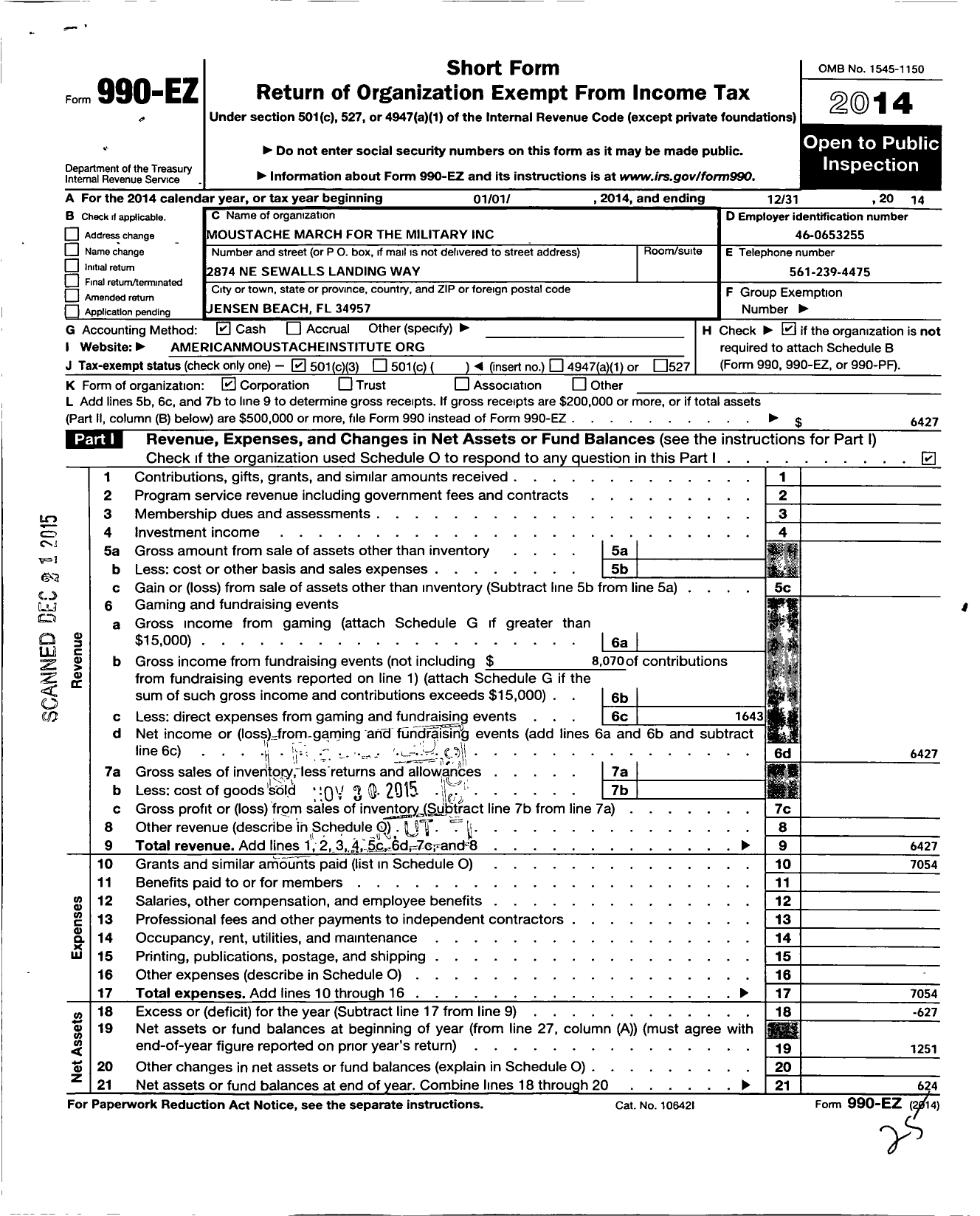 Image of first page of 2014 Form 990EZ for Moustache March for the Military in