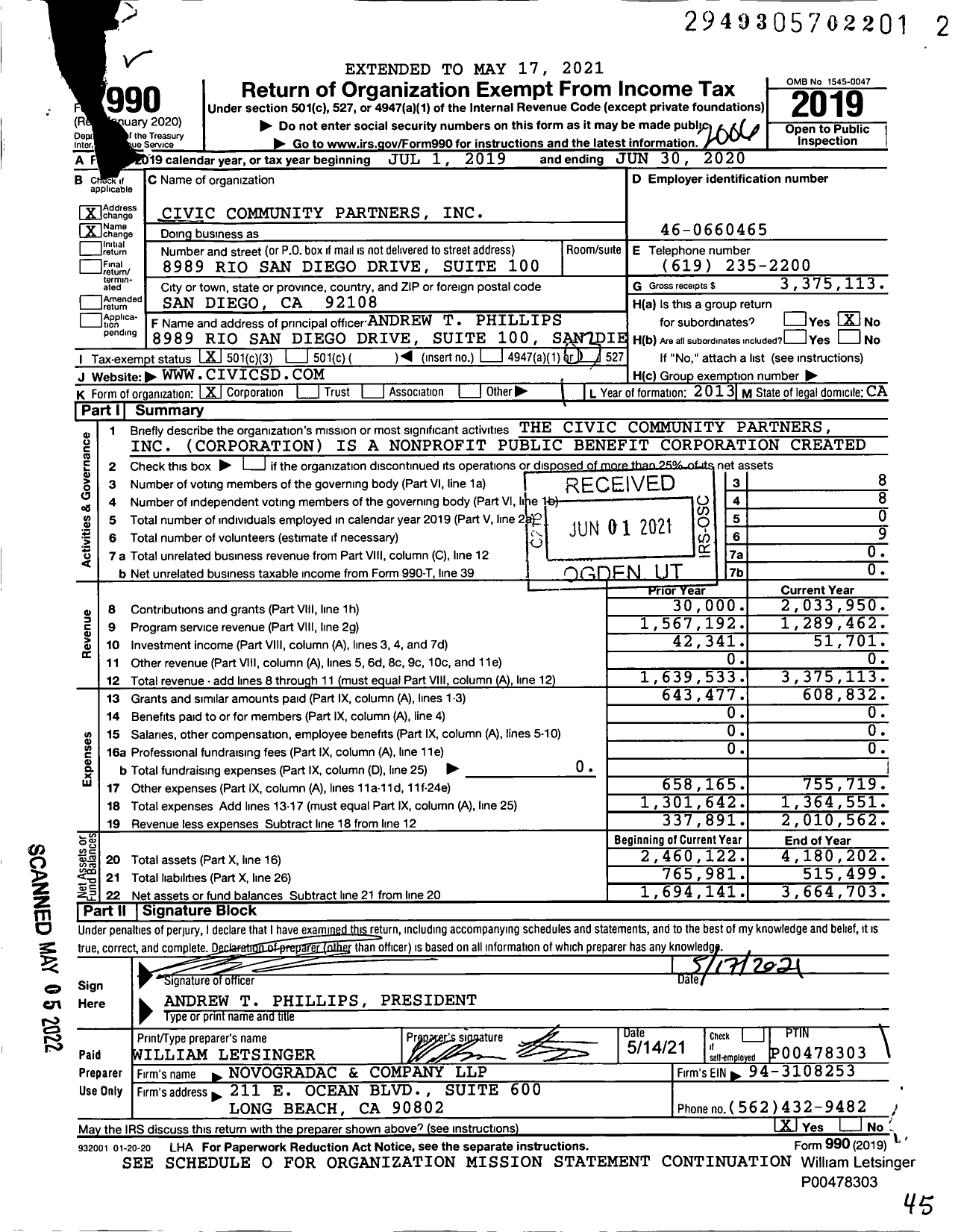 Image of first page of 2019 Form 990 for Civic Community Partners