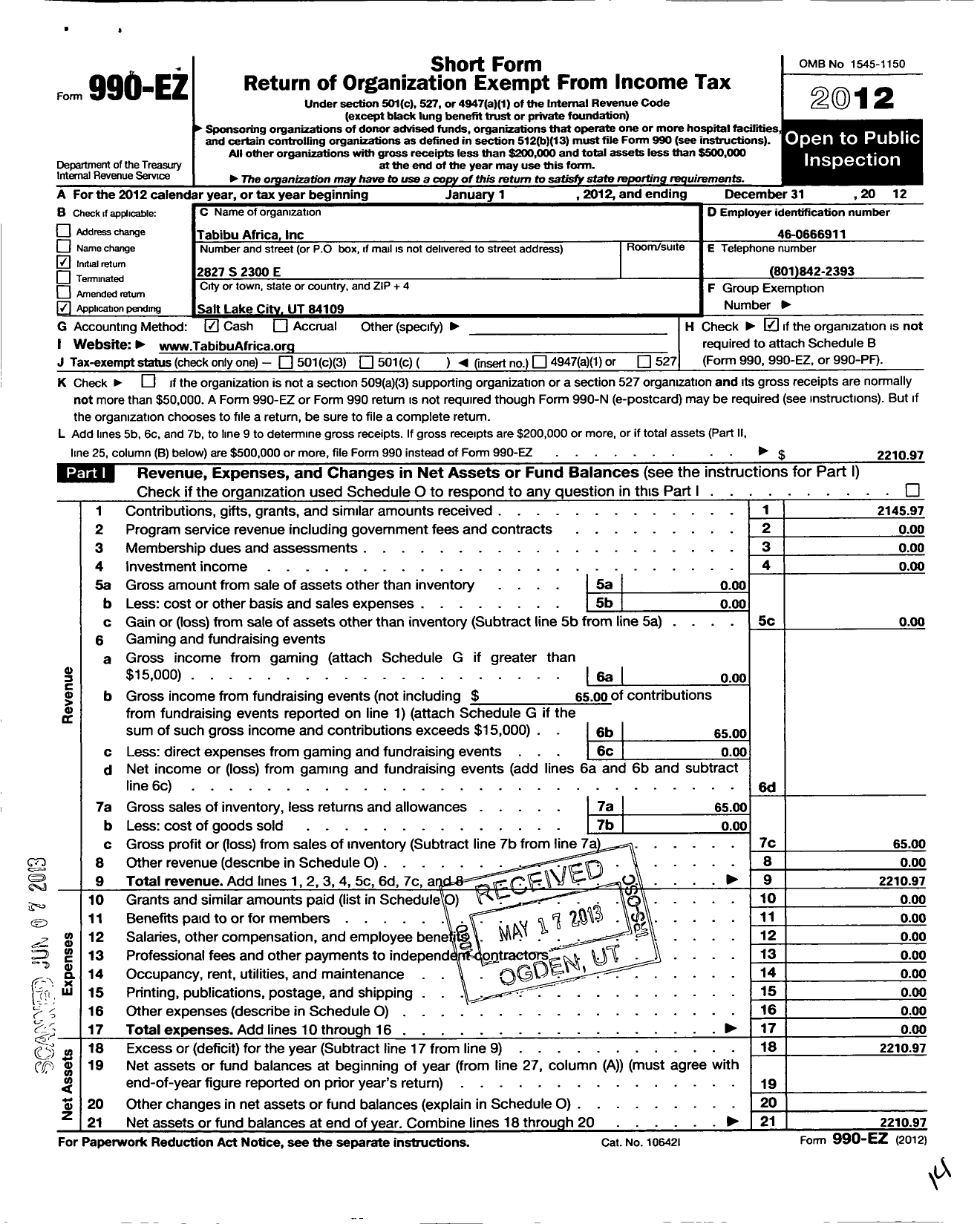 Image of first page of 2012 Form 990EO for Tabibu Africa