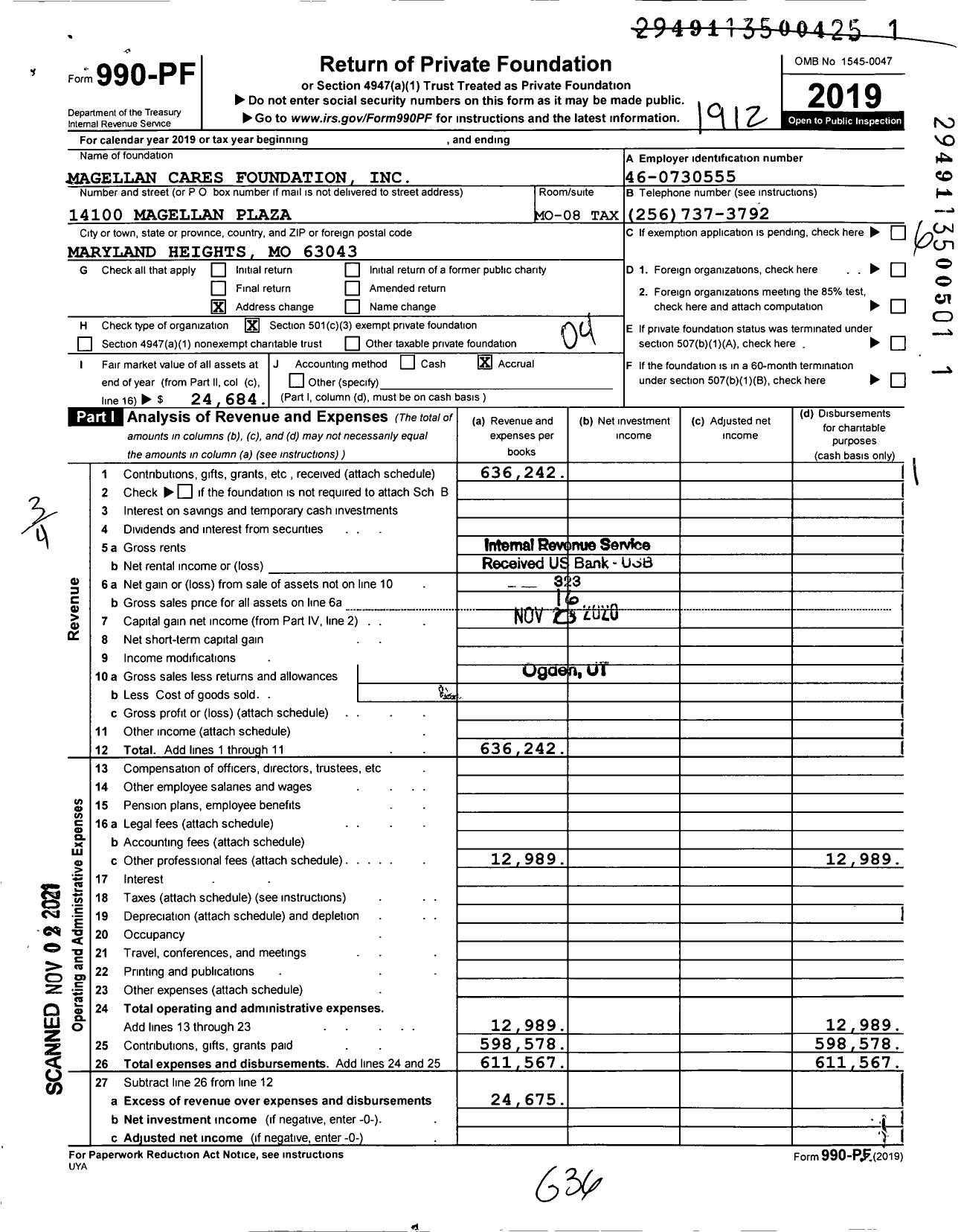 Image of first page of 2019 Form 990PF for Magellan Cares Foundation