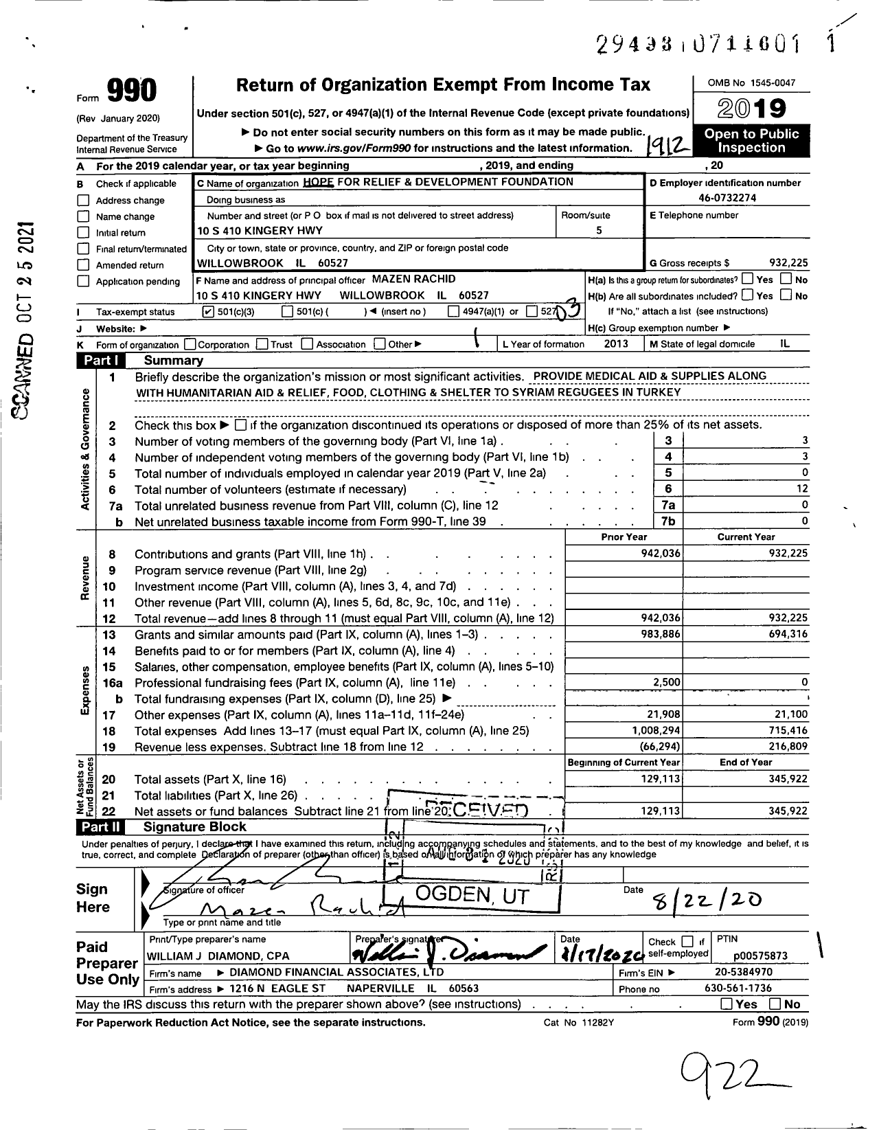 Image of first page of 2019 Form 990 for Hope for Relief and Development Foundation