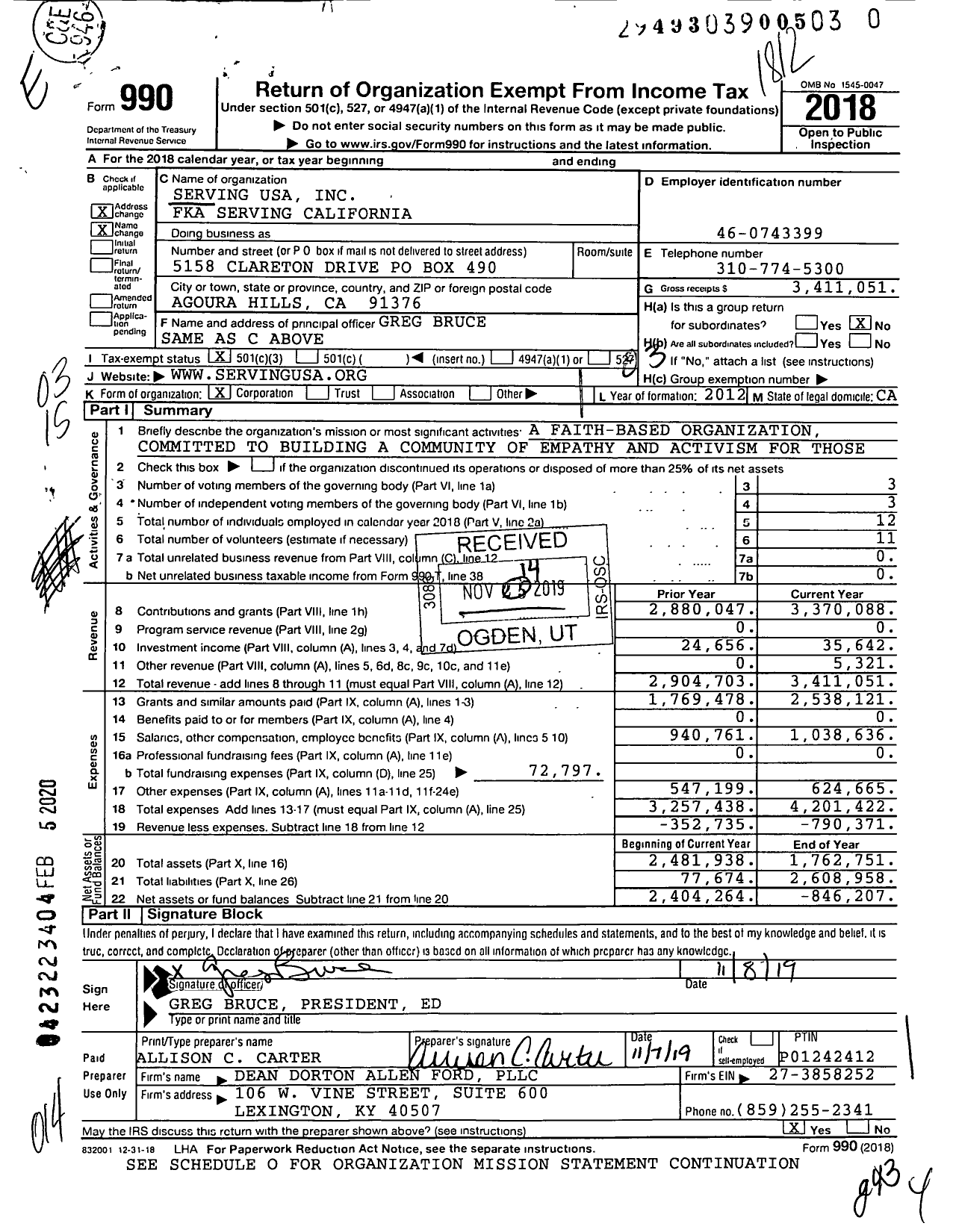 Image of first page of 2018 Form 990 for Serving Usa