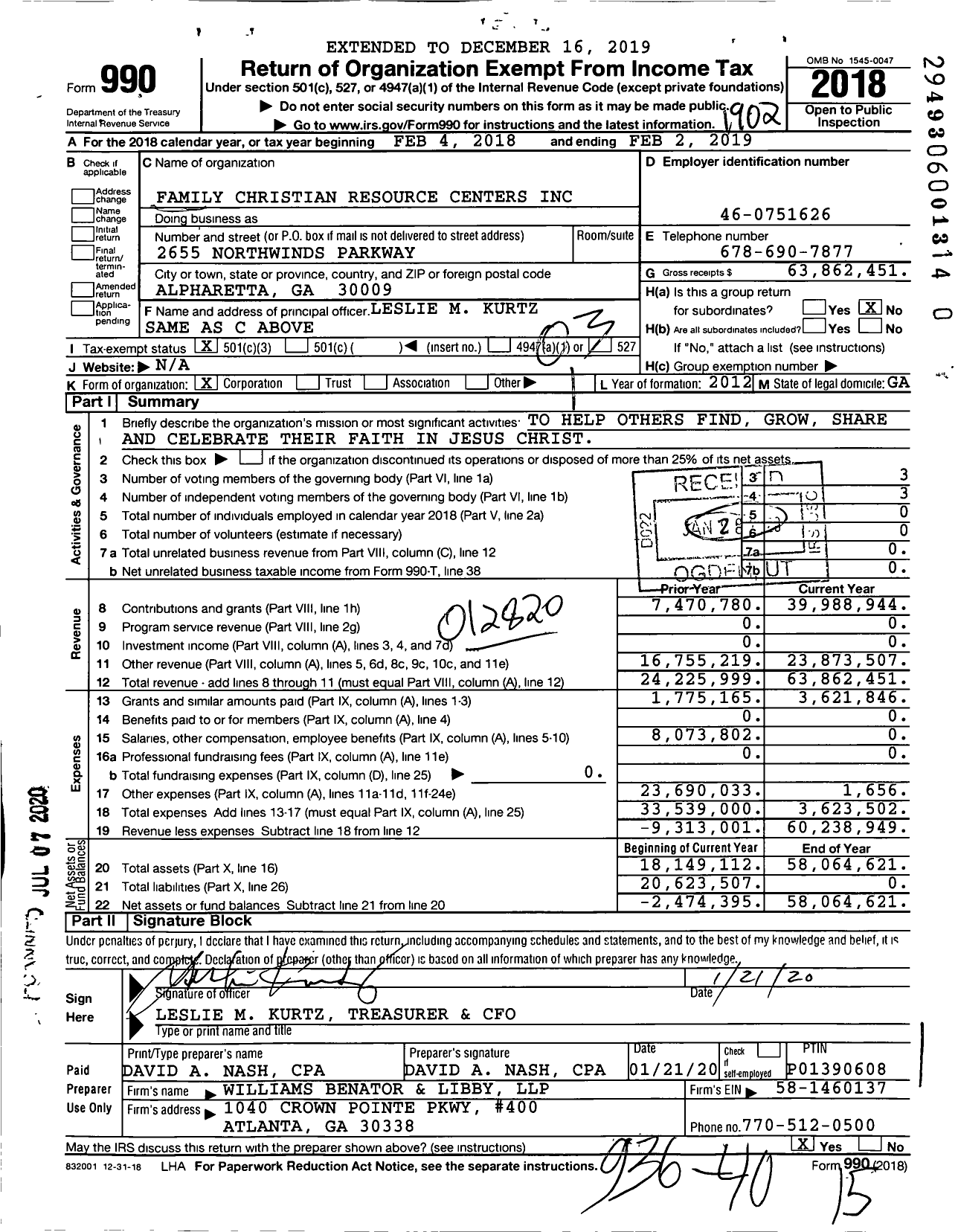 Image of first page of 2018 Form 990 for Family Christian Resource Centers