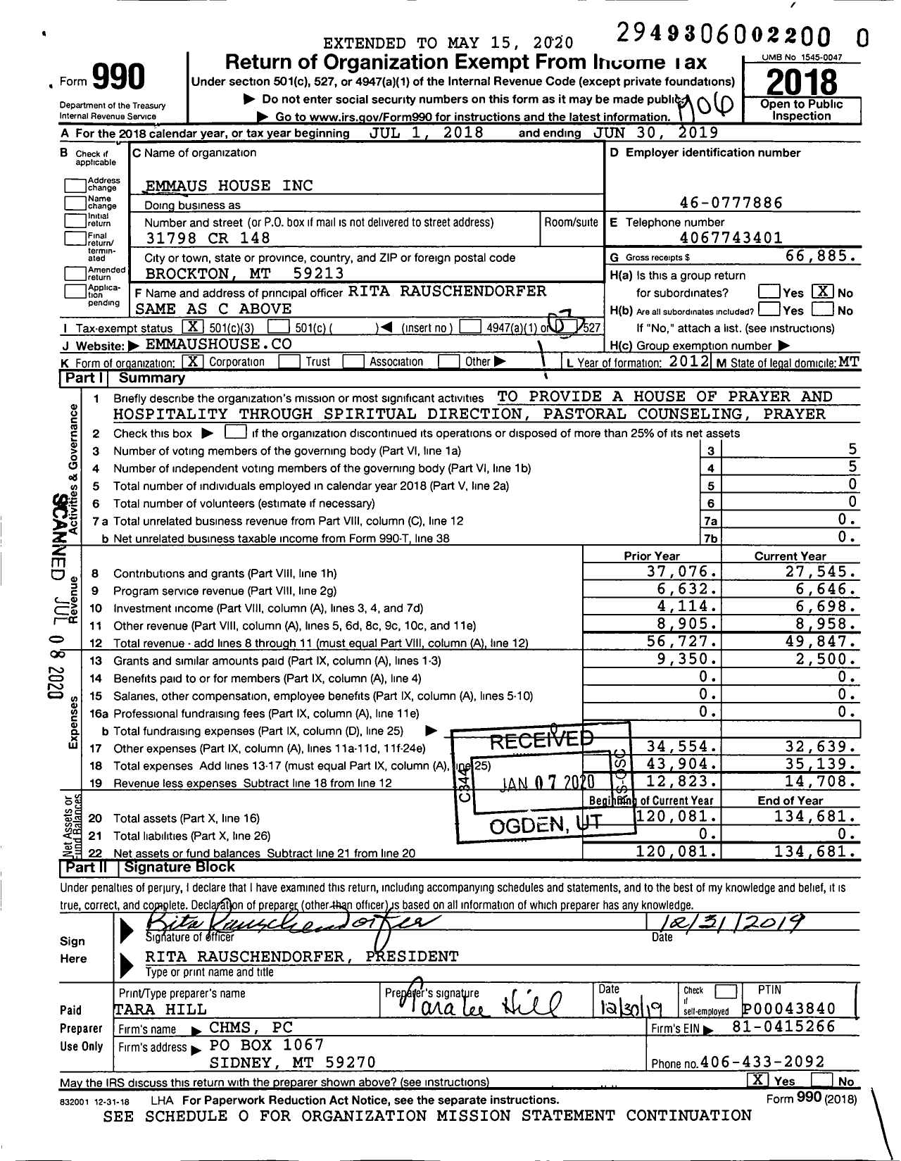 Image of first page of 2018 Form 990 for Emmaus House