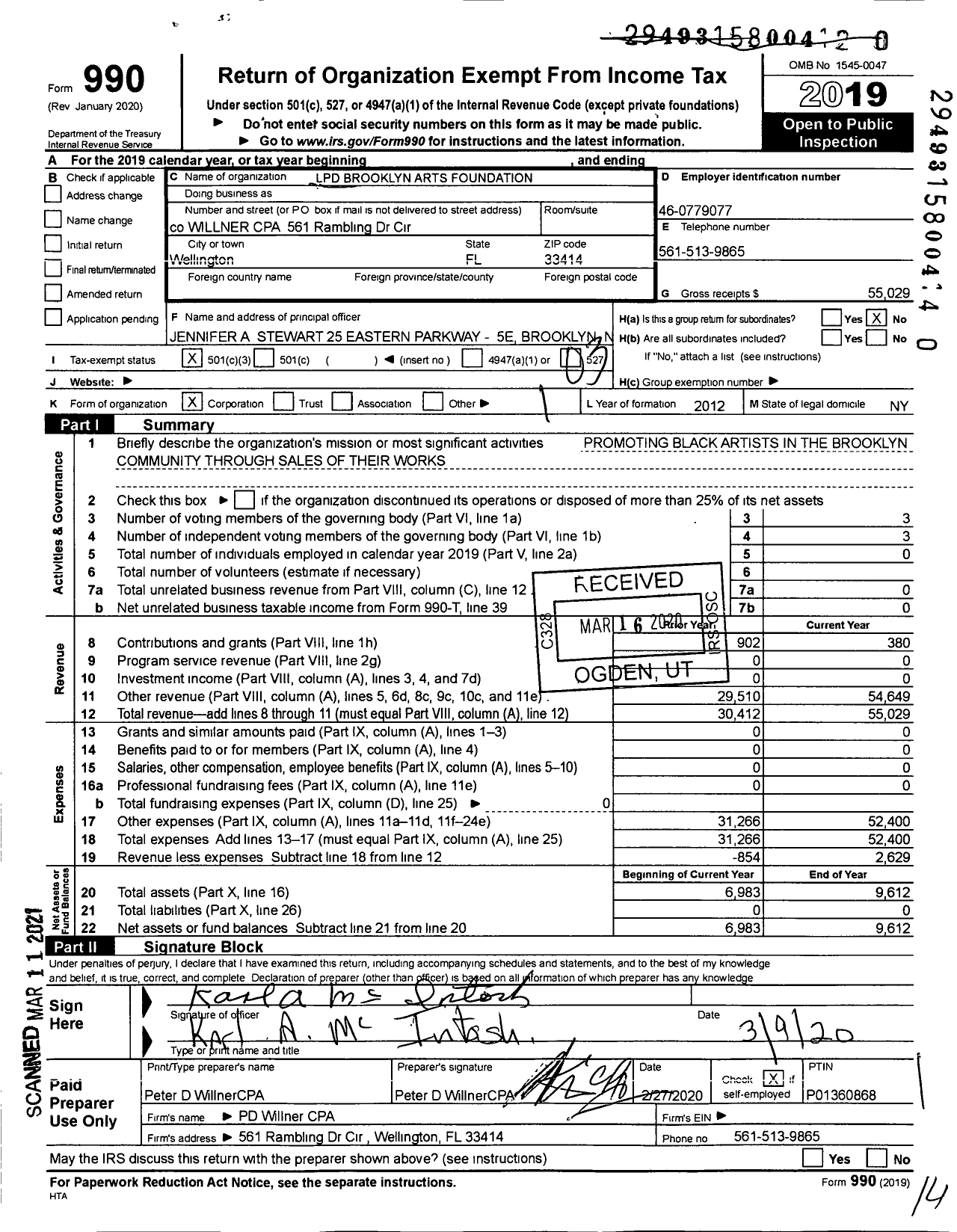 Image of first page of 2019 Form 990 for LPD Brooklyn Arts Foundation