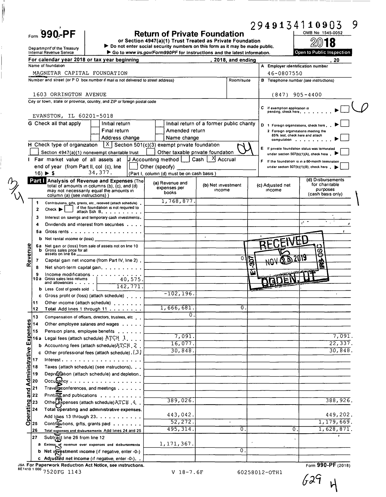 Image of first page of 2018 Form 990PF for Magnetar Capital Foundation