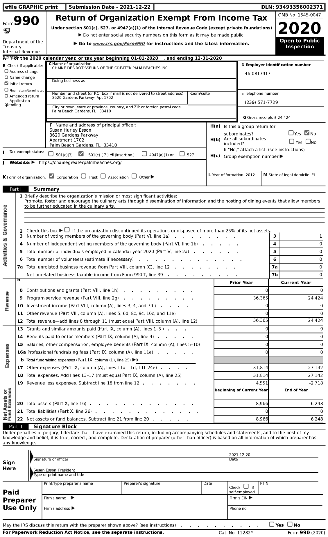 Image of first page of 2020 Form 990 for Confrerie De-La-Chaine Des Rotisseurs / Greater Palm Beaches Inc