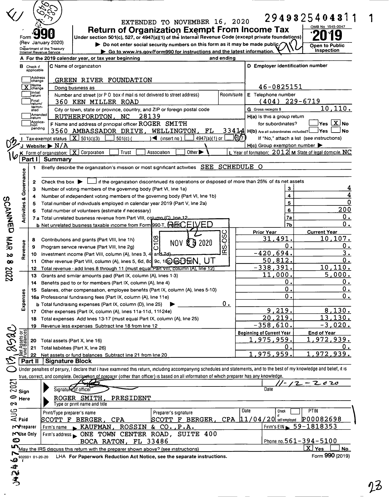 Image of first page of 2019 Form 990 for Green River Foundation