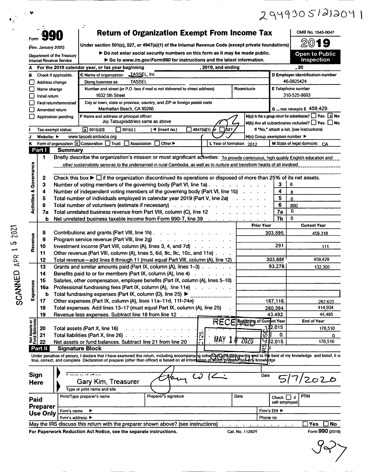 Image of first page of 2019 Form 990 for Tassel