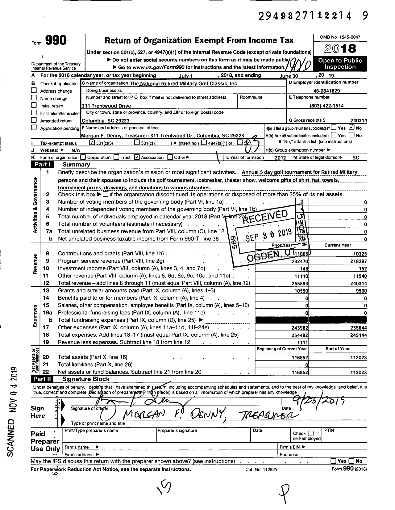 Image of first page of 2018 Form 990 for National Retired Military Golf Classic