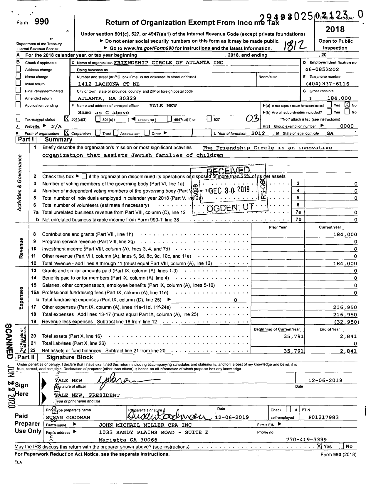 Image of first page of 2018 Form 990 for Friendship Circle of Atlanta