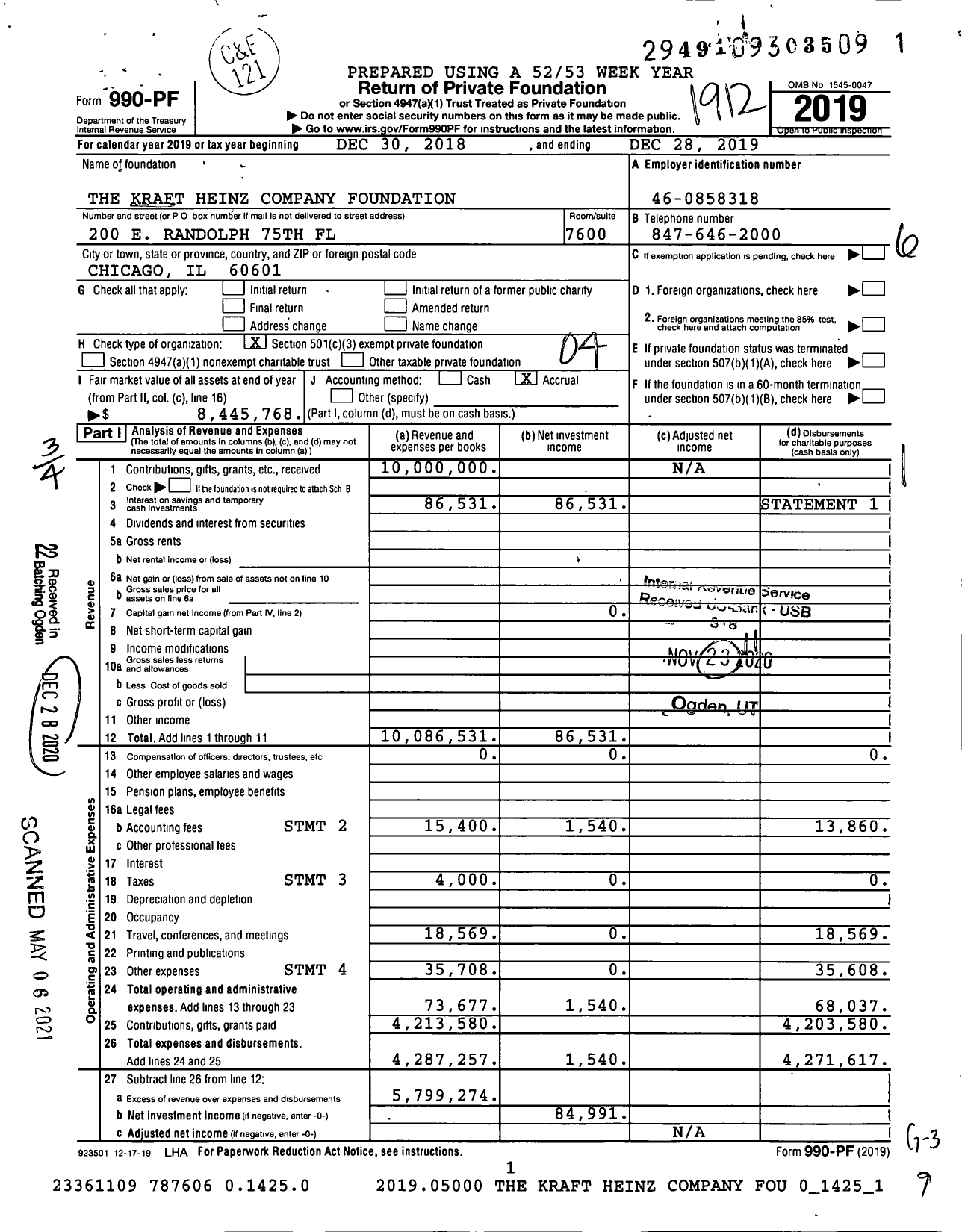 Image of first page of 2019 Form 990PF for The Kraft Heinz Company Foundation