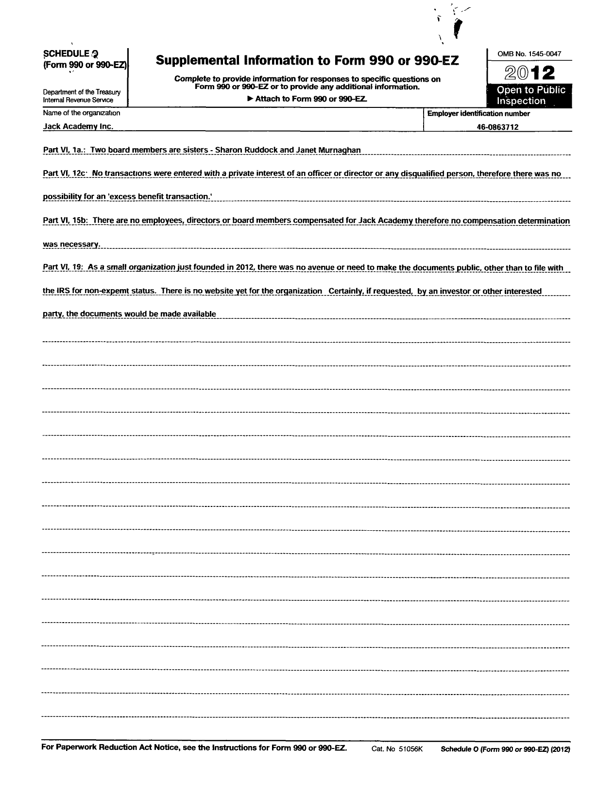 Image of first page of 2012 Form 990R for Jack Academy