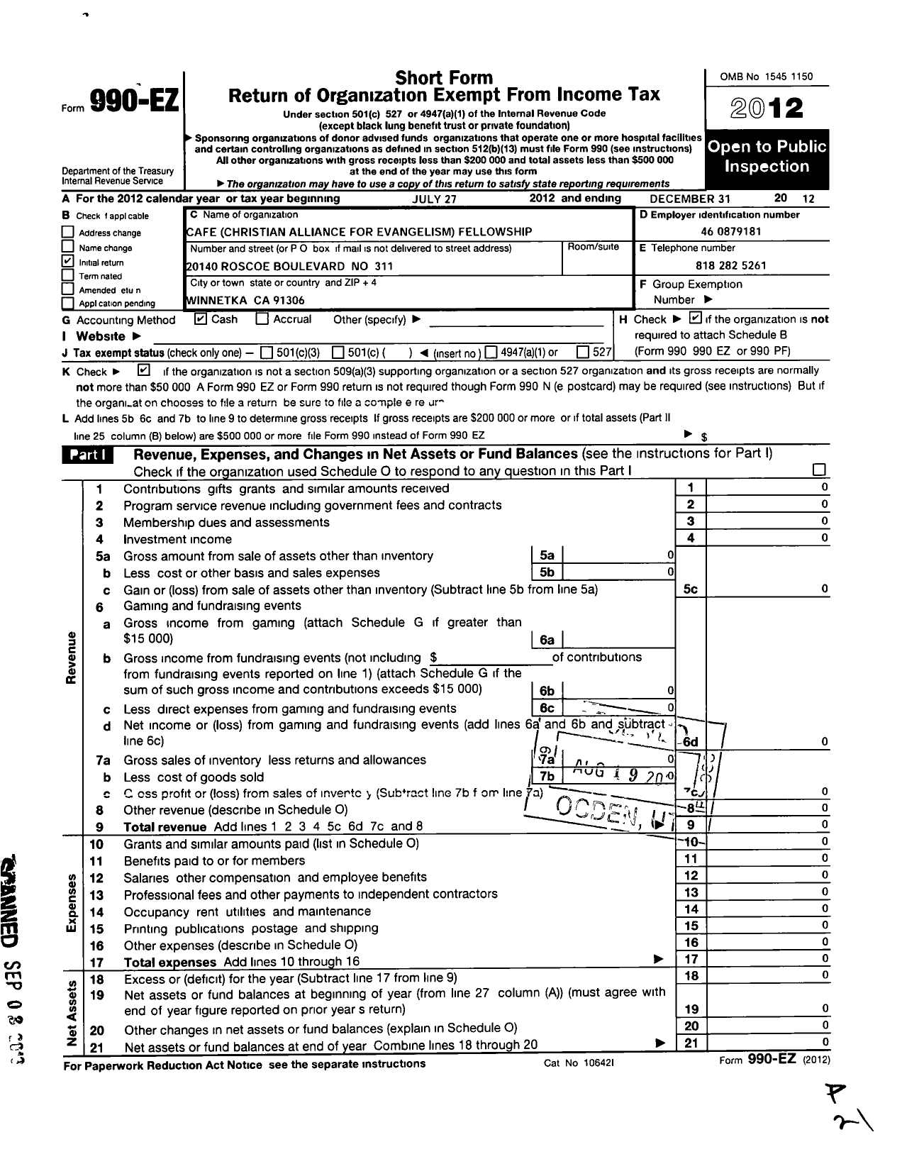 Image of first page of 2012 Form 990EO for Cafe