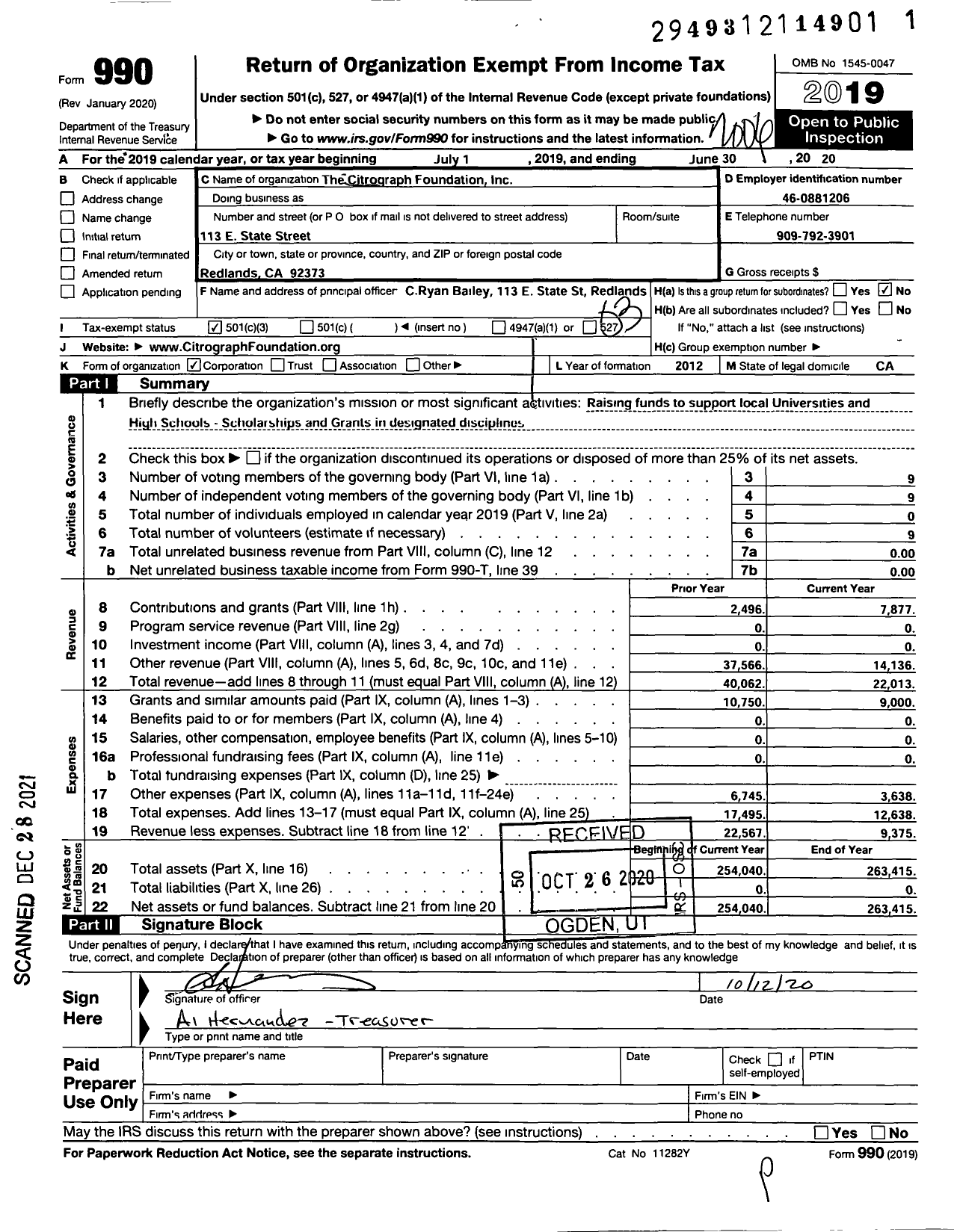 Image of first page of 2019 Form 990 for CITrOGRAPH FOUNDATION