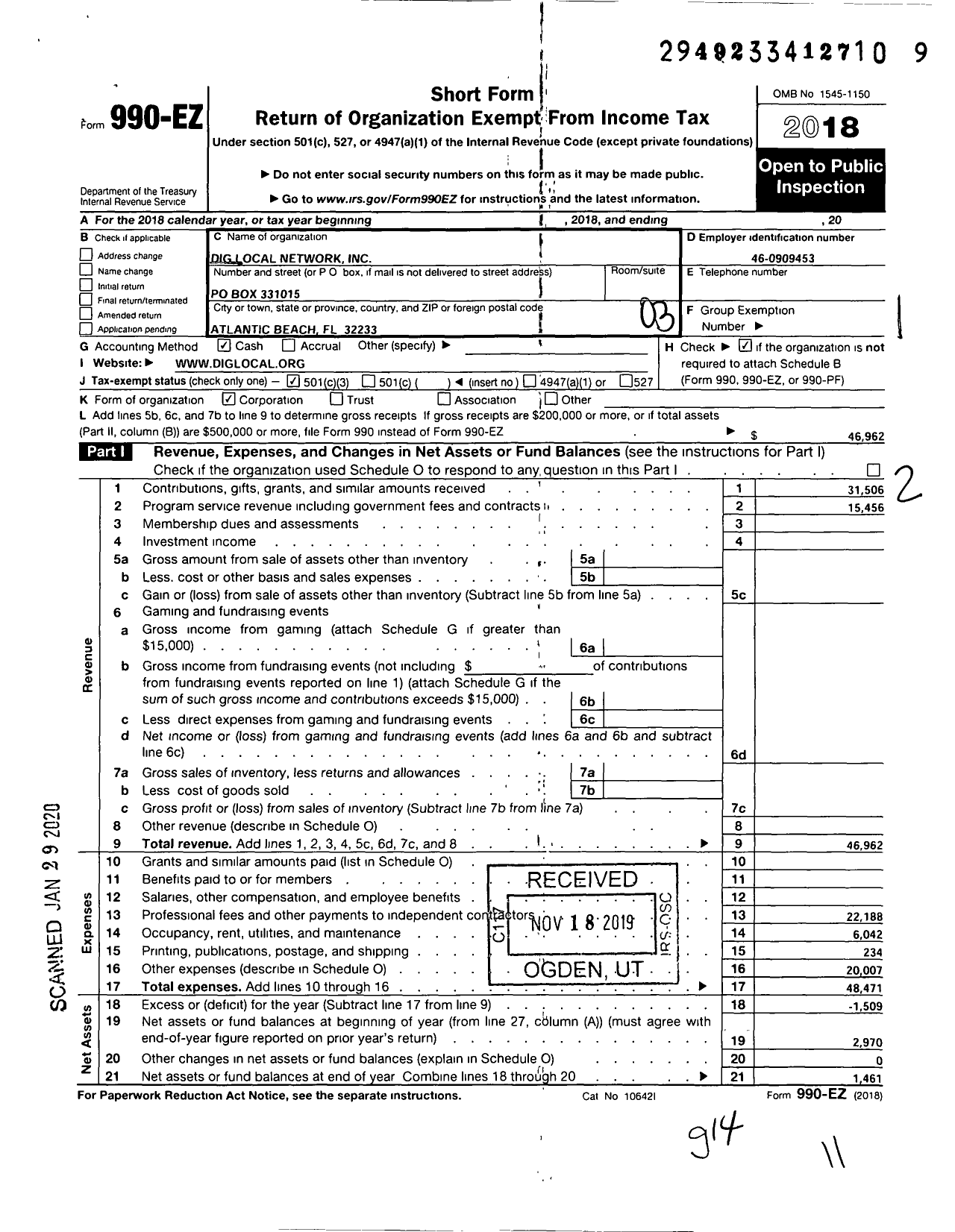 Image of first page of 2018 Form 990EZ for Dig Local Network