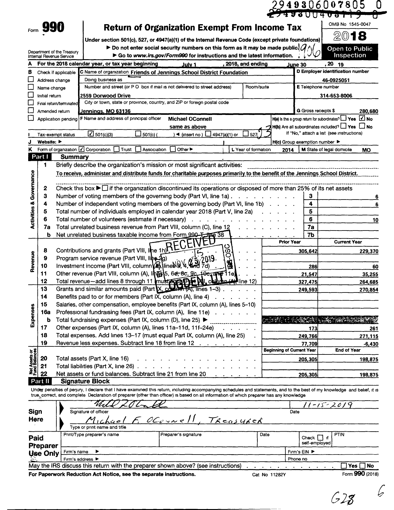 Image of first page of 2018 Form 990 for Friends of Jennings School District Foundation